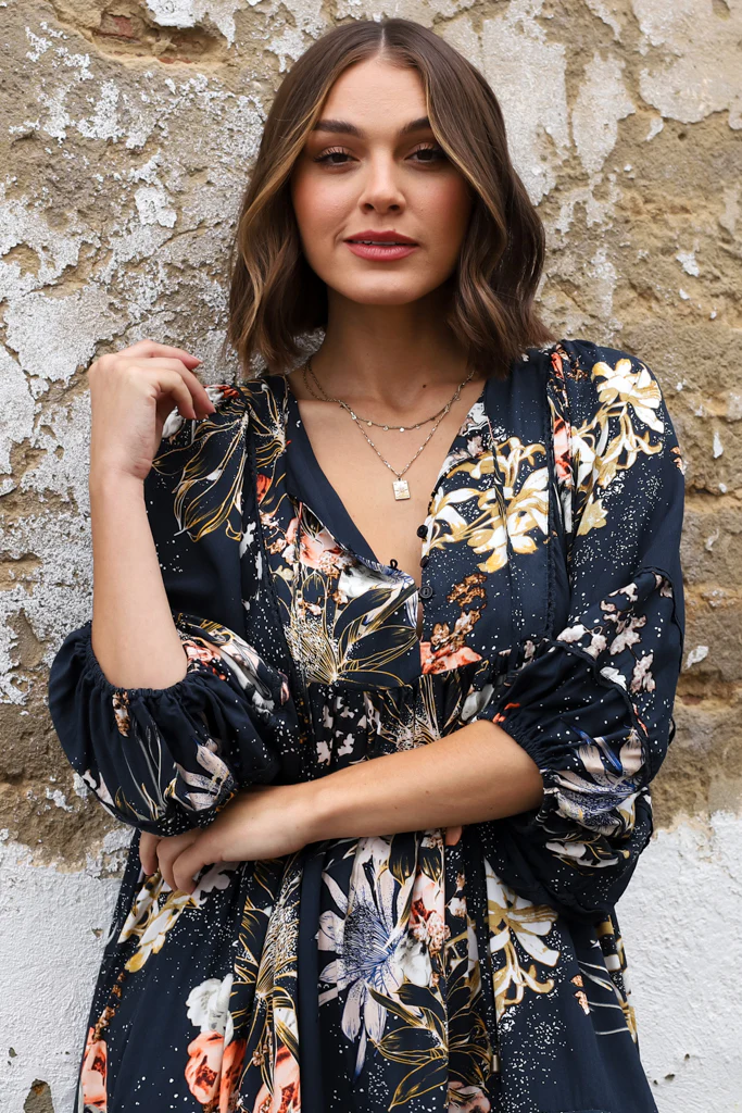 JAASE - Adela Mini Dress: Oversized Smock Dress with Batwing Sleeves in Indigo Print - Image 14