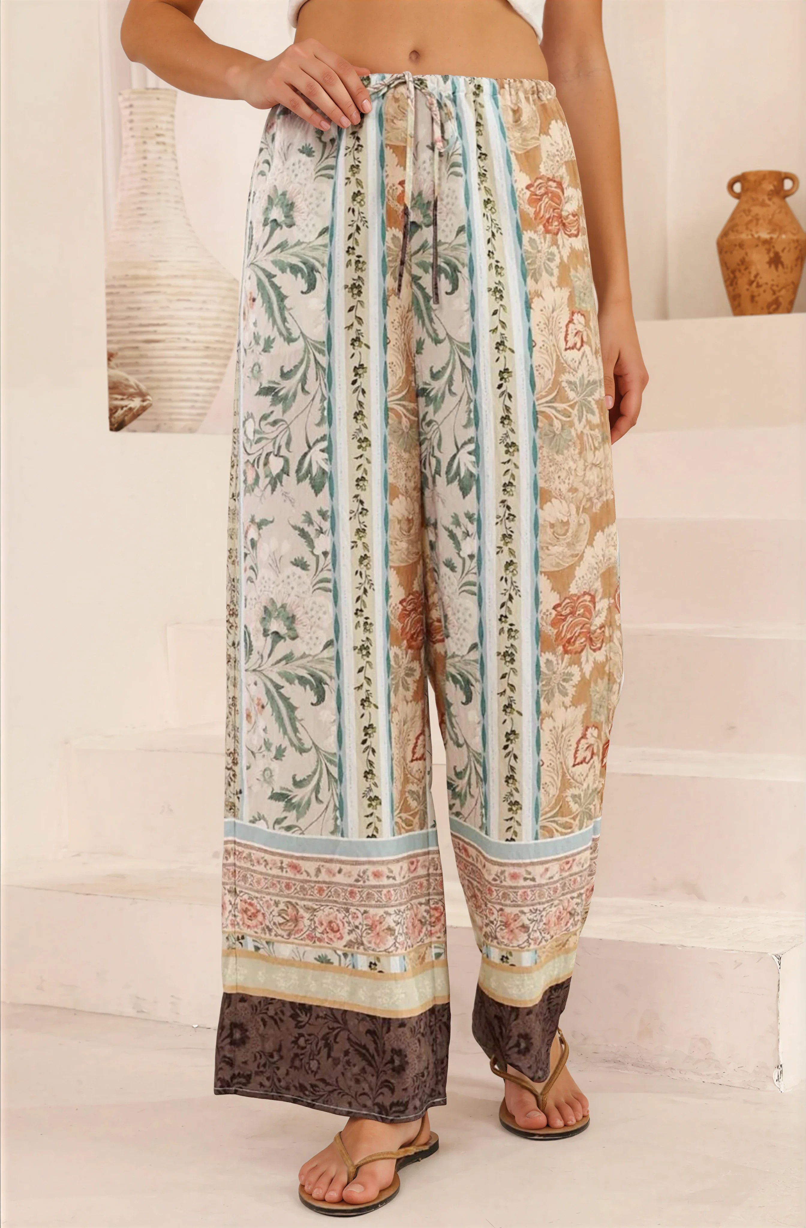Adelaide Pants - Drawstring High Waisted Wide Leg Pant in Lyla Print - Image 2