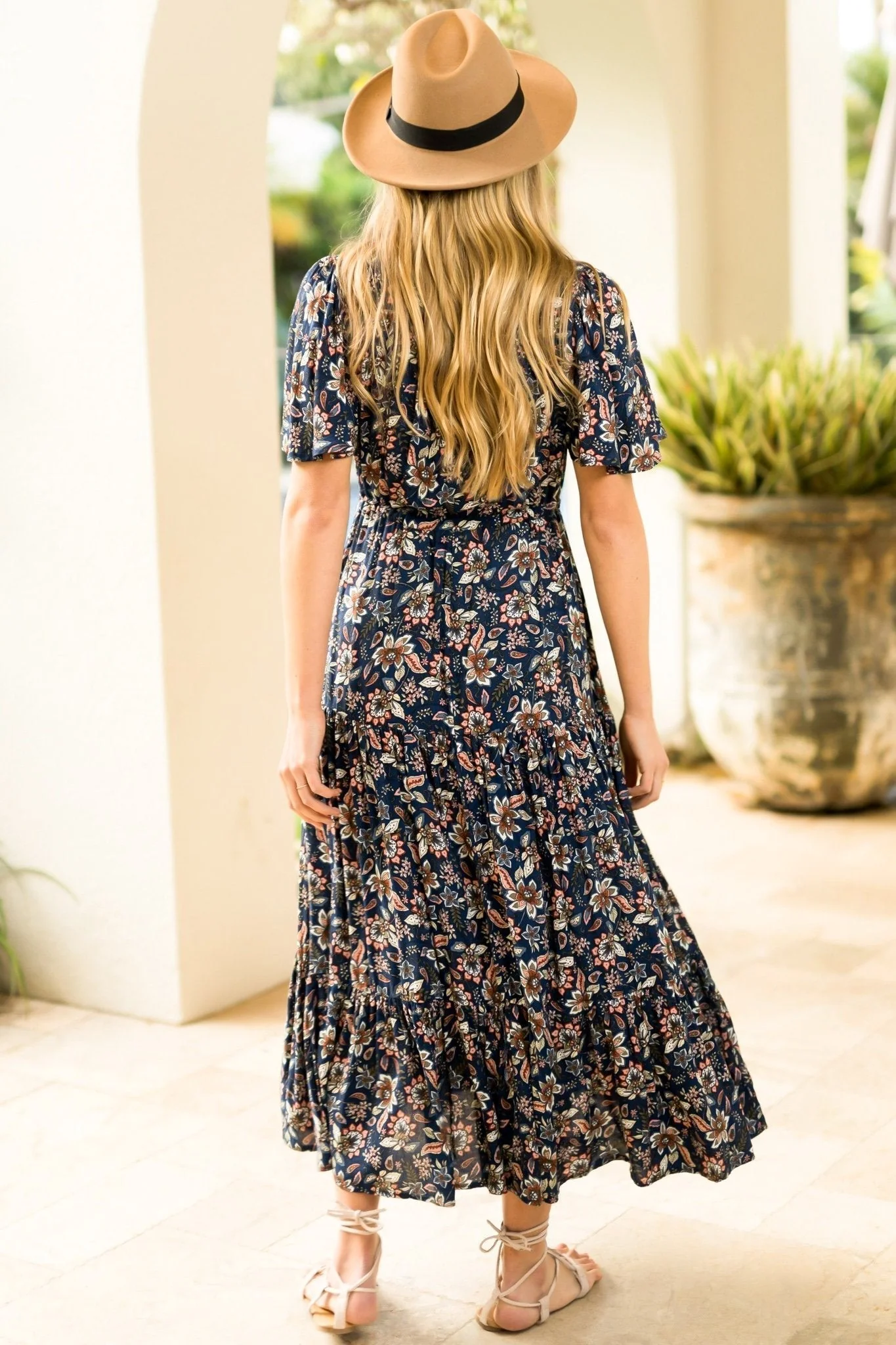 Adhira Maxi Dress - Buttoned Bodice A Line Dress With Flute Sleeves In Marla Print Navy - Image 20