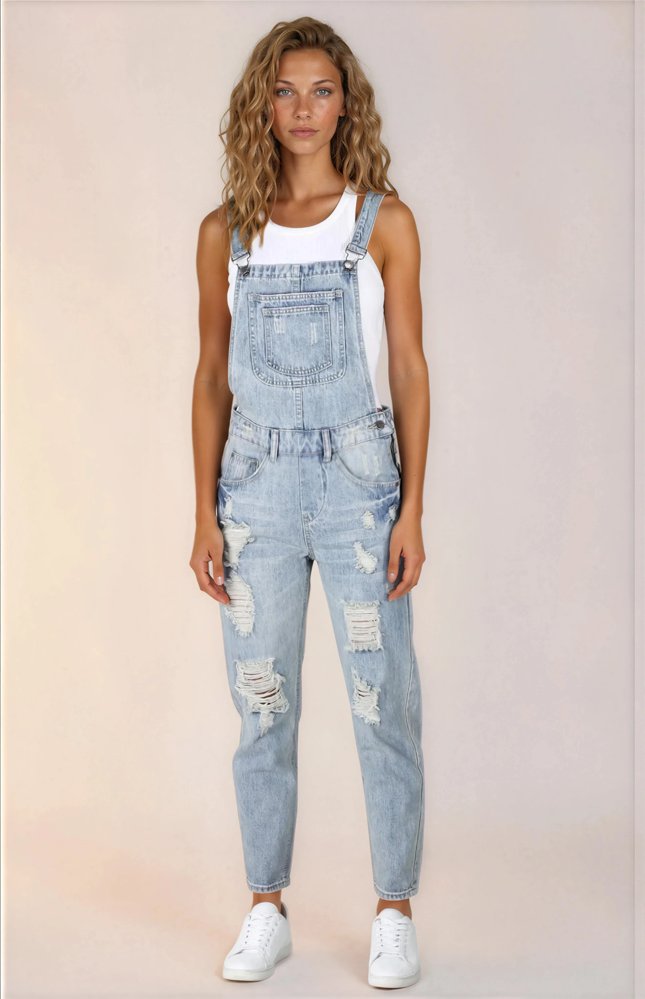Aeryn Denim Overalls - Straight Leg Dungarees in Stone Wash Denim - Image 3