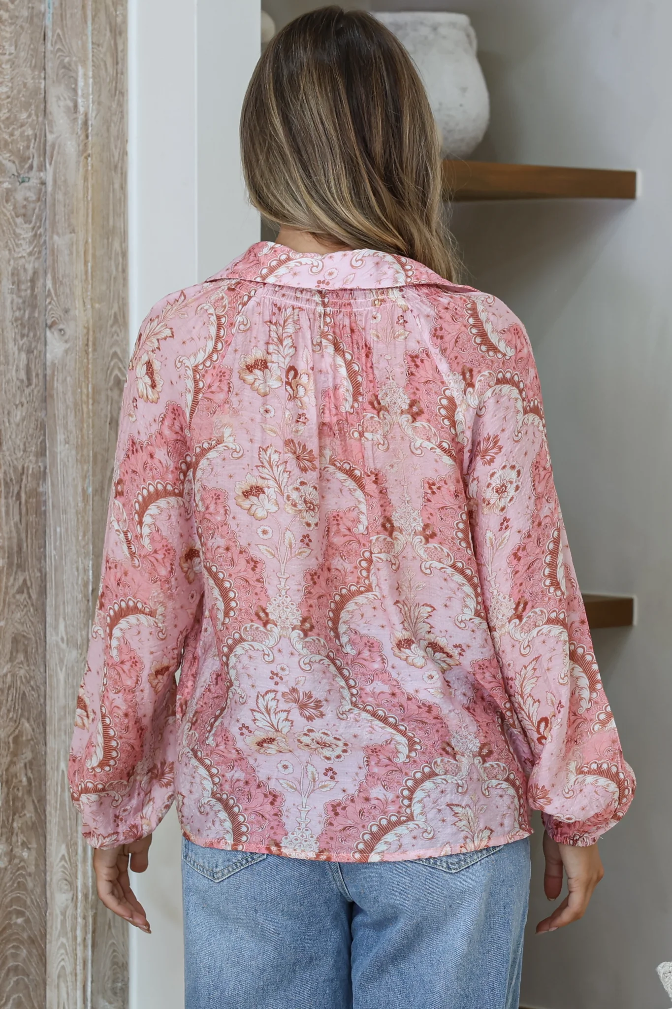 Akri Blouse - Wing Collar Button Down with Long Sleeves in Delta Print - Image 8