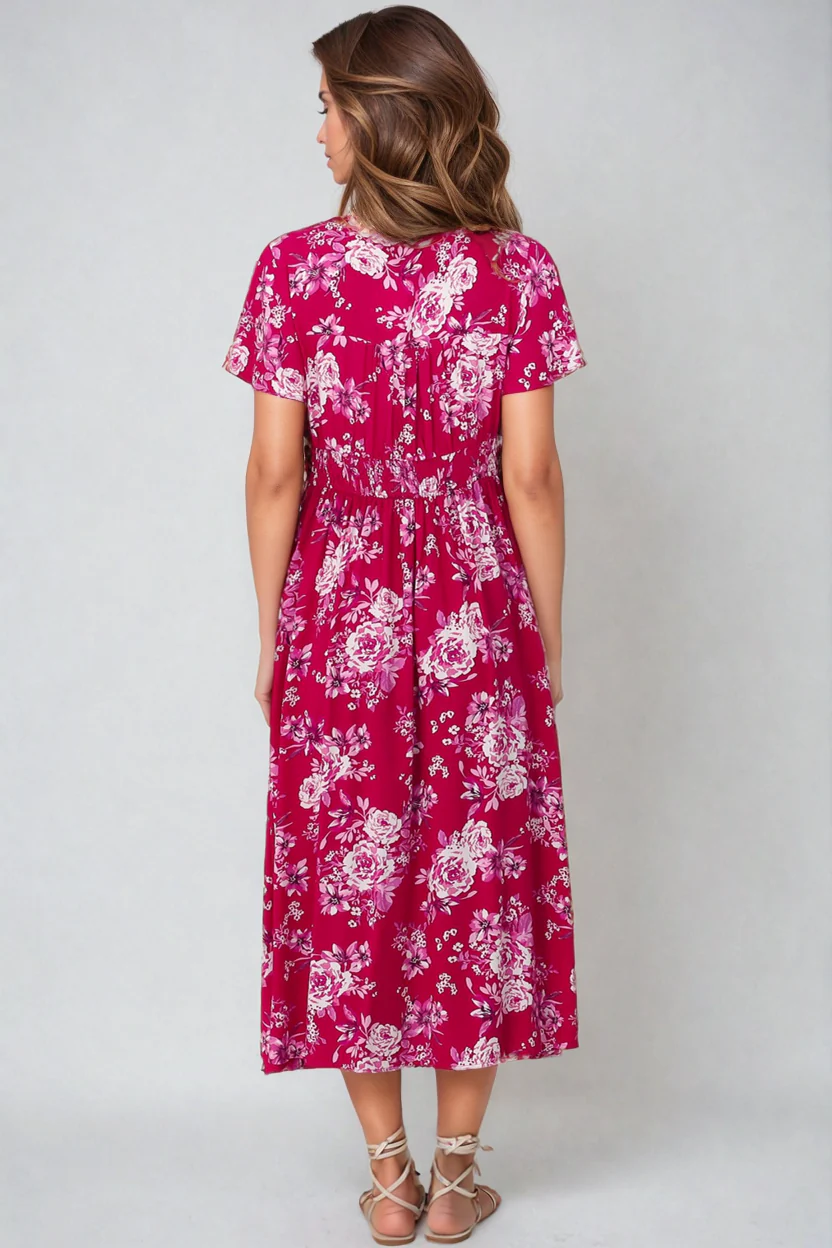 Anais Midi Dress - Cap Flutter Sleeve Button Down A Line Dress in Kimberly Print - Image 10