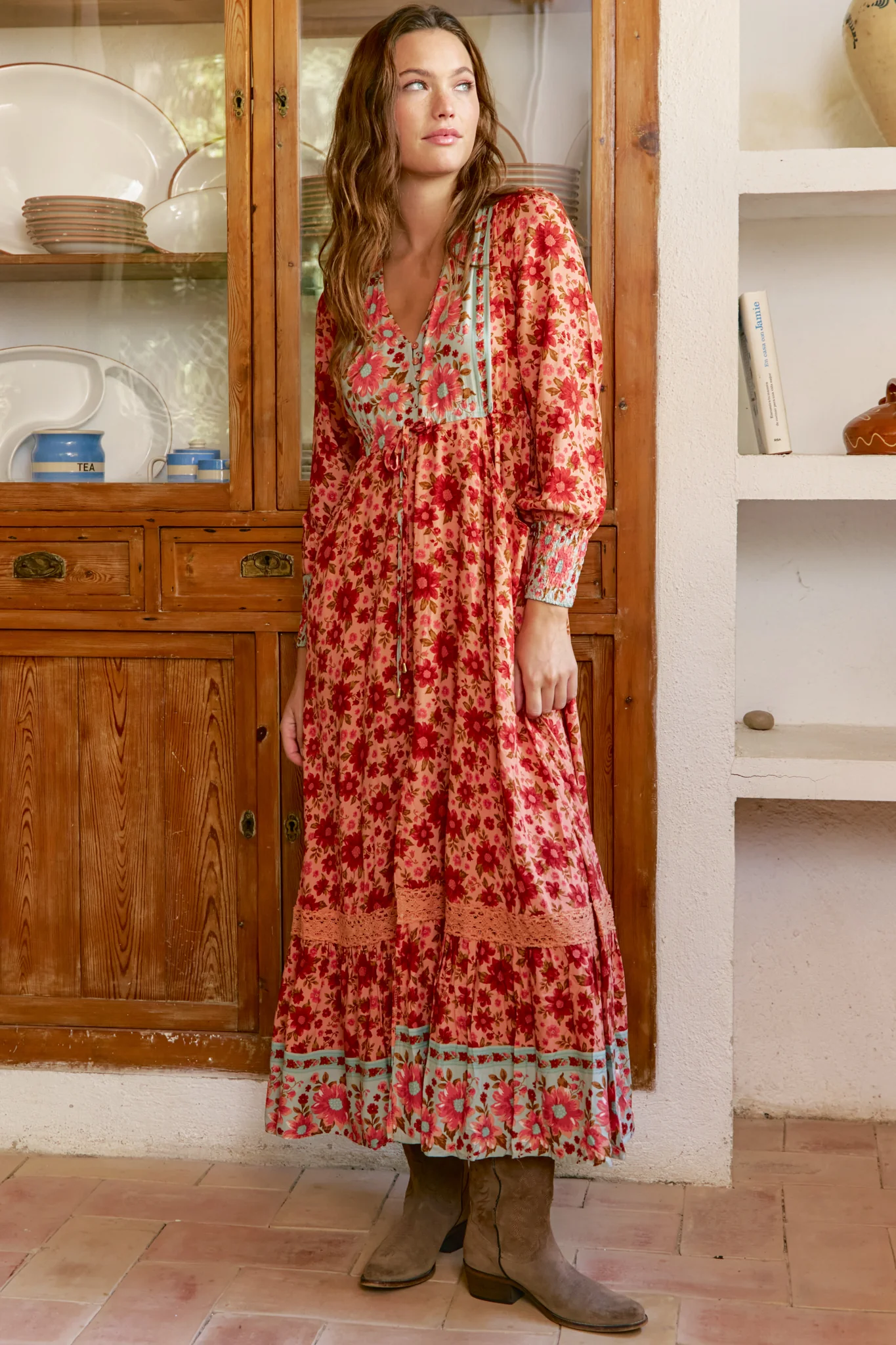 JAASE - Arlo Maxi Dress: V-Neck Pull Tie Waist Maxi With Pockets in Lillianna Print - Image 4