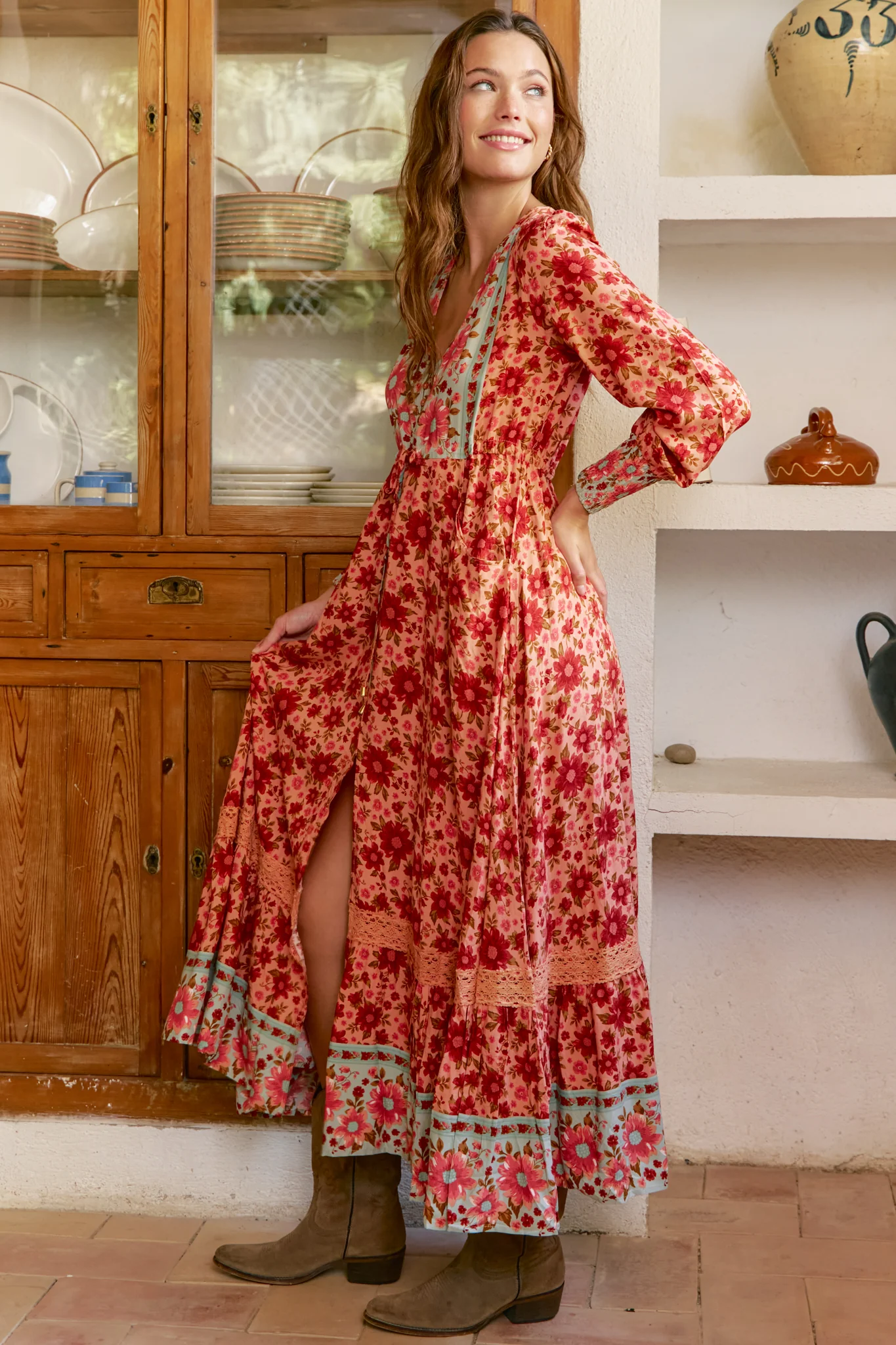 JAASE - Arlo Maxi Dress: V-Neck Pull Tie Waist Maxi With Pockets in Lillianna Print - Image 7