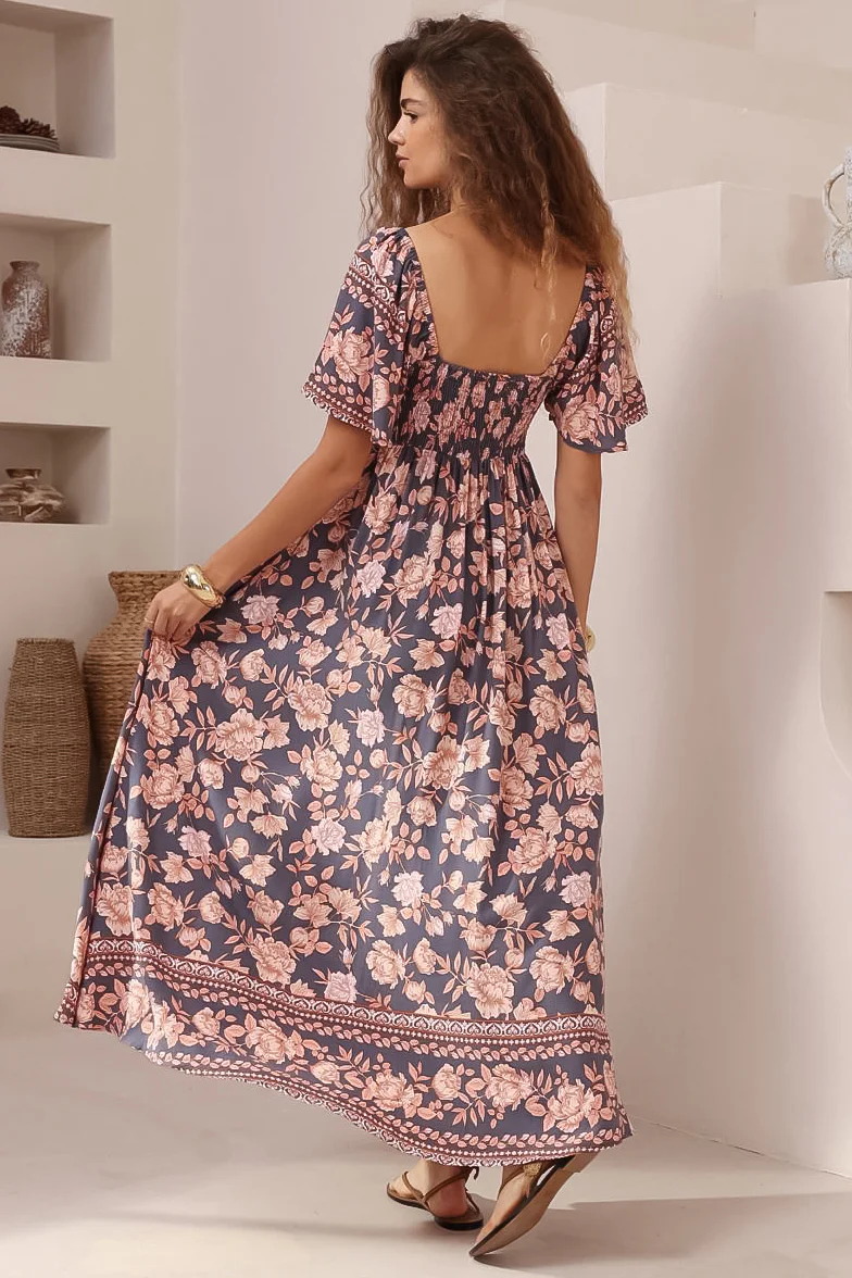 Ashby Maxi Dress - On or Off Shoulder A-Line Dress with Pockets in Leandra Print - Image 5