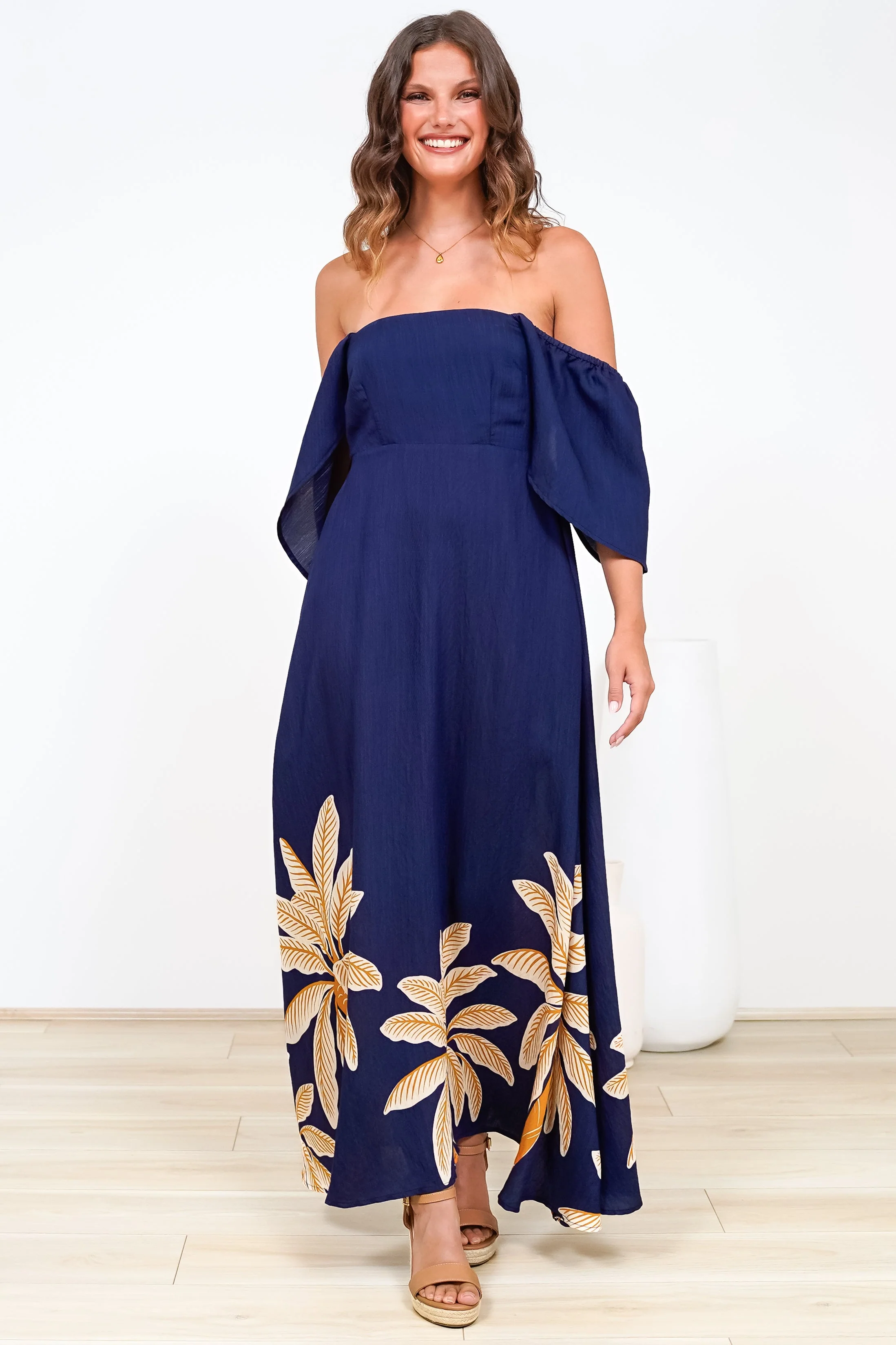 Ashby Maxi Dress - On or Off Shoulder A-Line Dress with Pockets in Raphael Print - Image 4