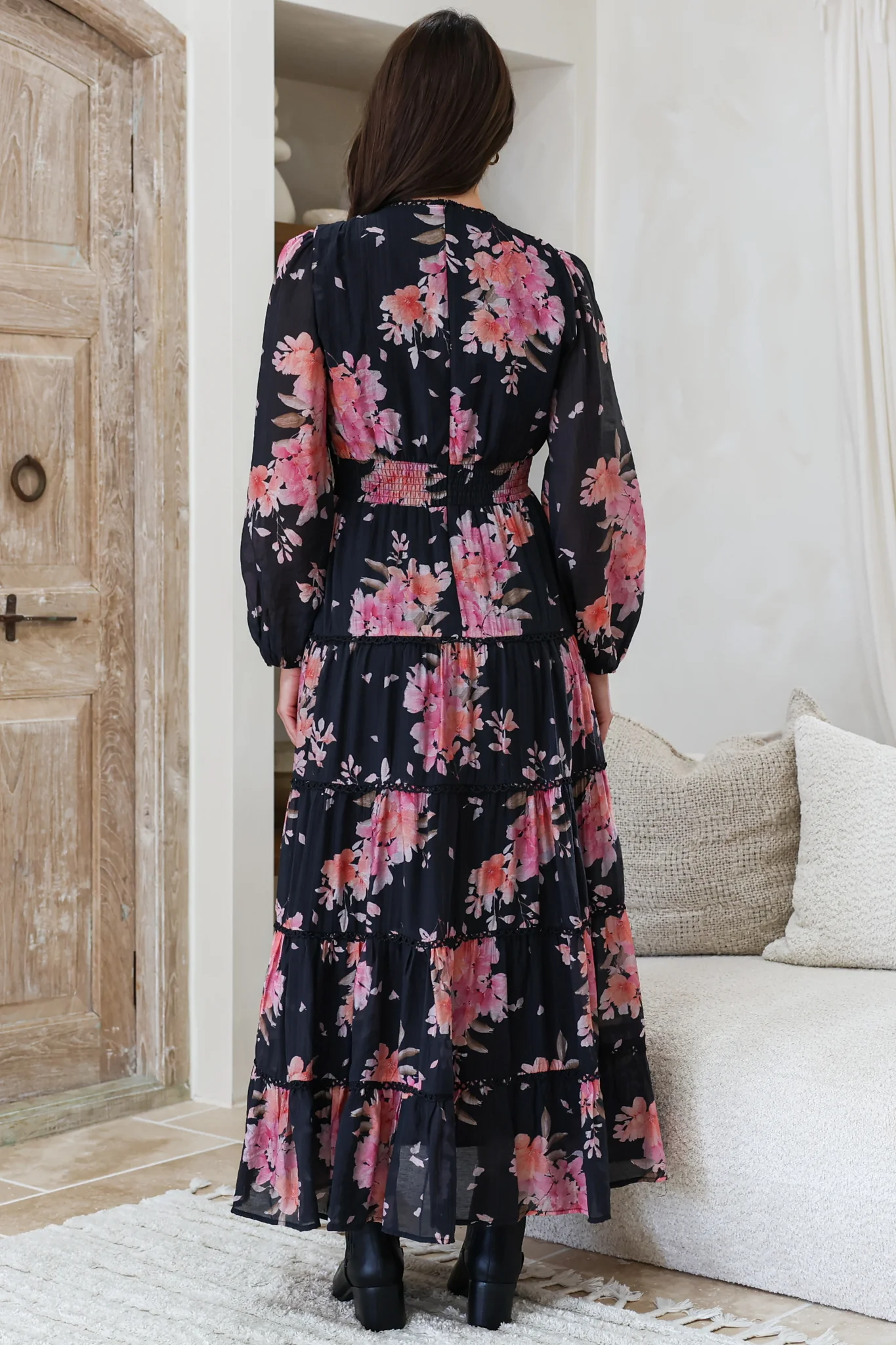 Audrey Maxi Dress - Delicately Detailed Tiered A-Line Dress in Odessa Print - Image 9