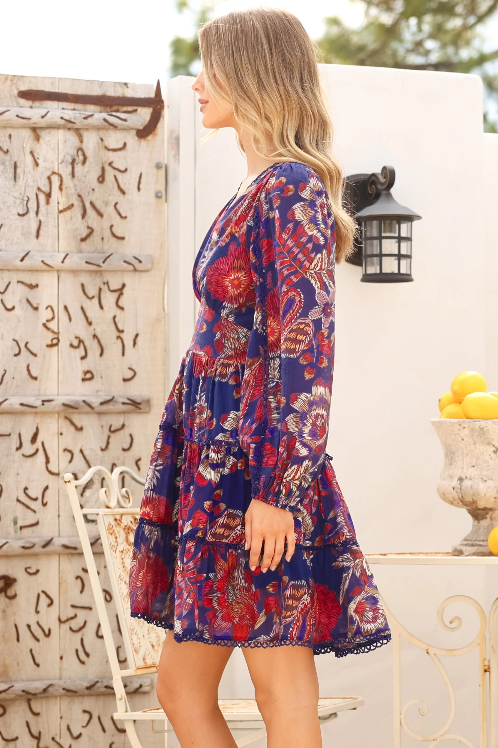 Audrey Mini Dress - Delicately Detailed Tiered A-Line Dress in Brooks Print - Image 7