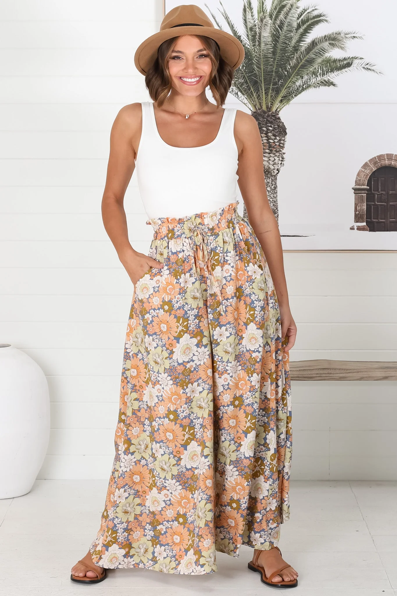 Avianna Pants - Paper Bag High Waisted Wide Leg Pants in Floral Print - Image 10