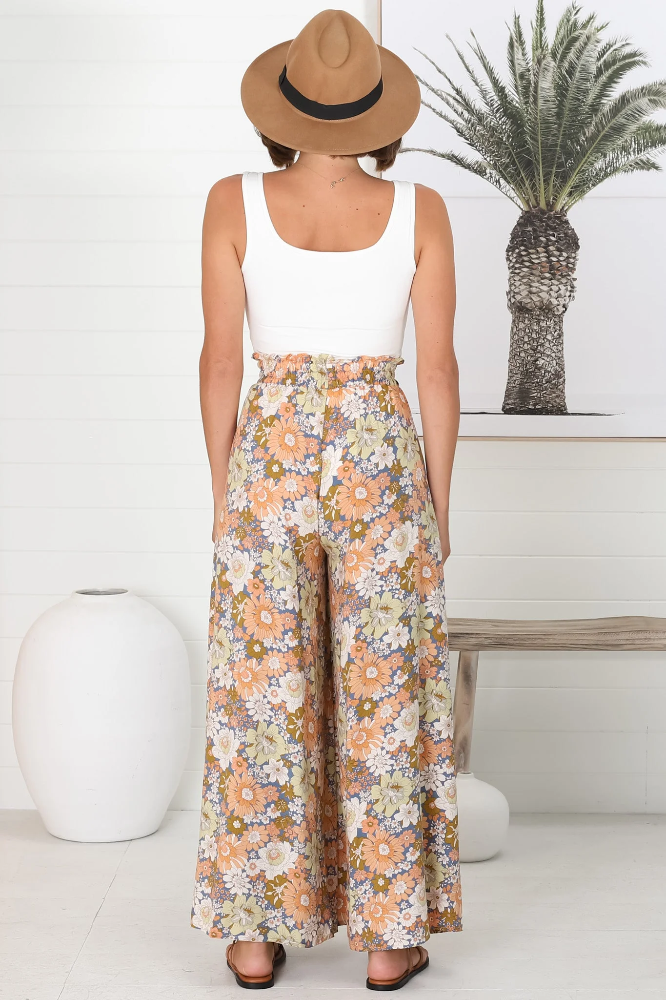Avianna Pants - Paper Bag High Waisted Wide Leg Pants in Floral Print - Image 15