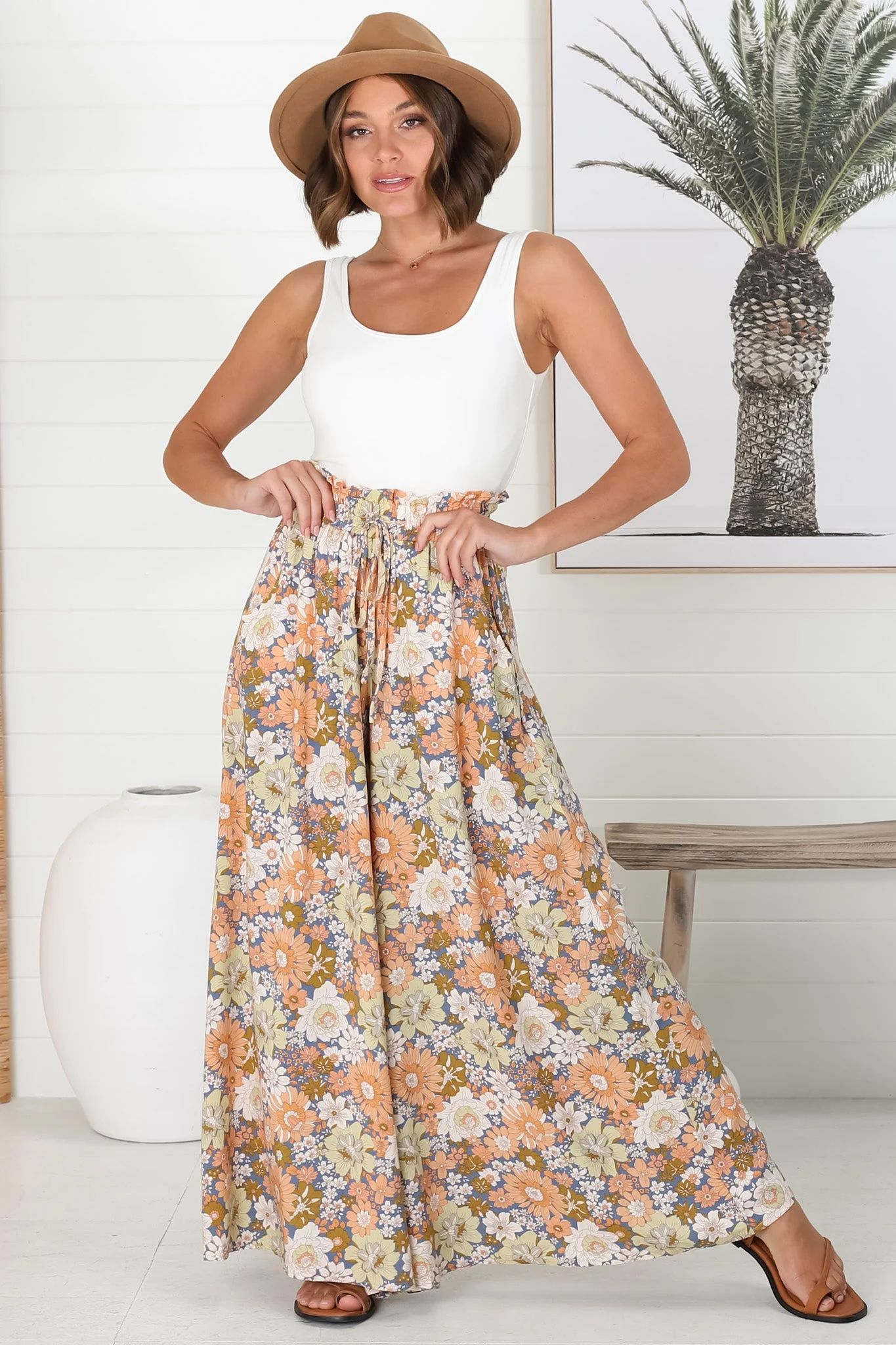 Avianna Pants - Paper Bag High Waisted Wide Leg Pants in Floral Print - Image 4
