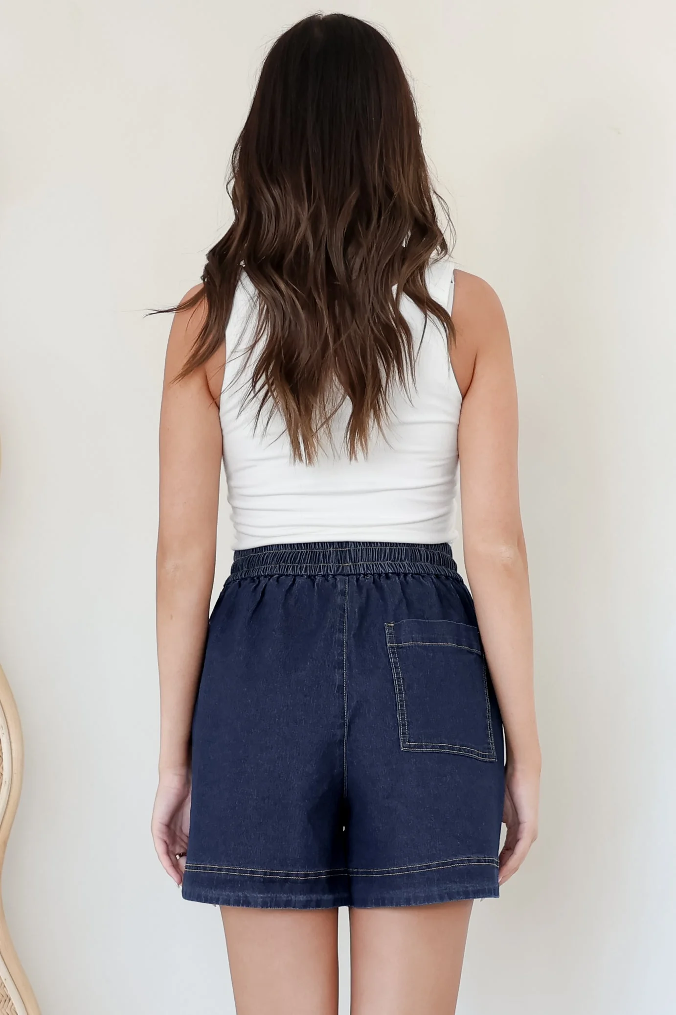 Aydar Denim Shorts - High Waisted Scoop Hemline Shorts in Dark Denim - Image 9