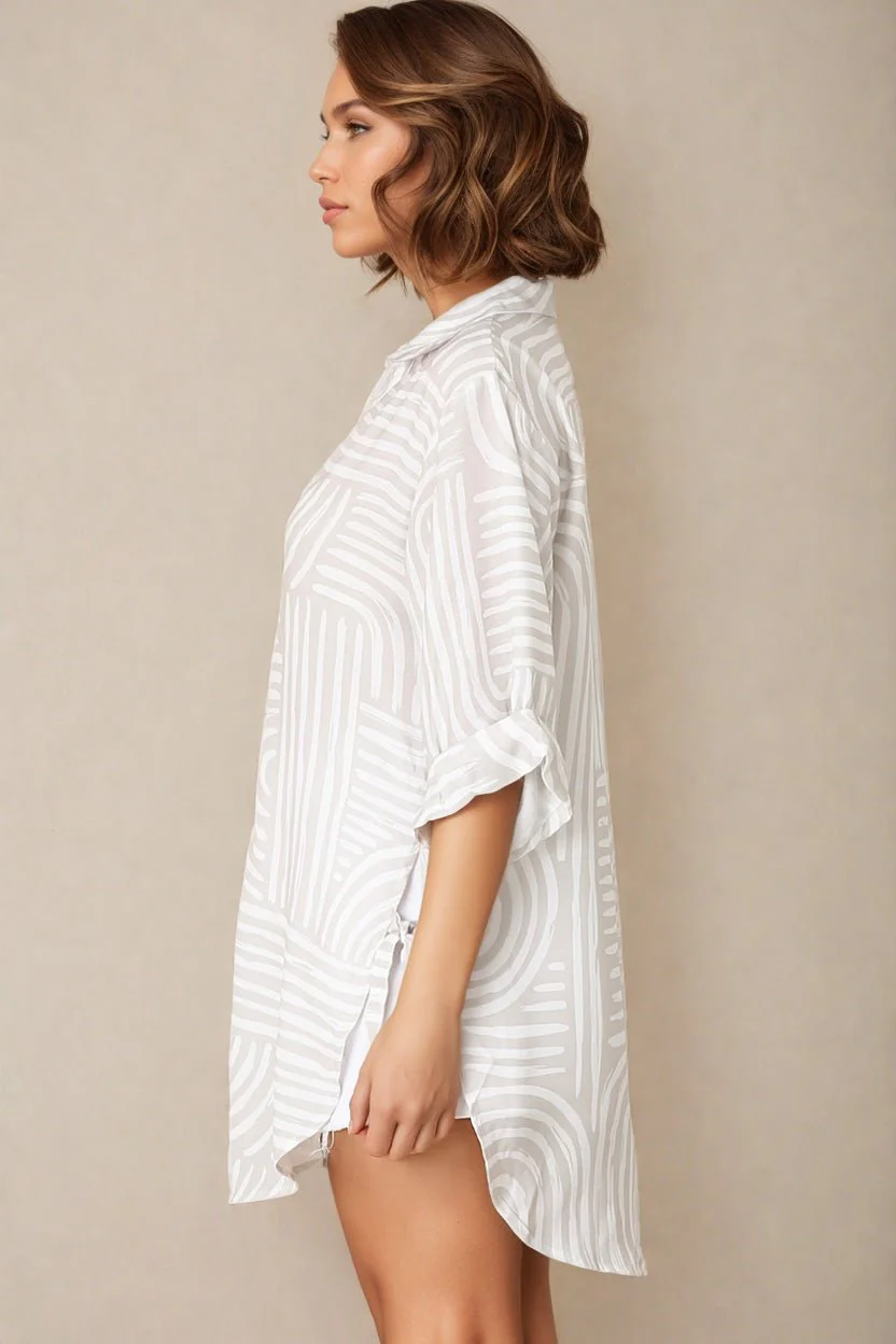 Beachly Shirt - Folded Collar Button Down Relaxed Shirt in Hansel Print - Image 11