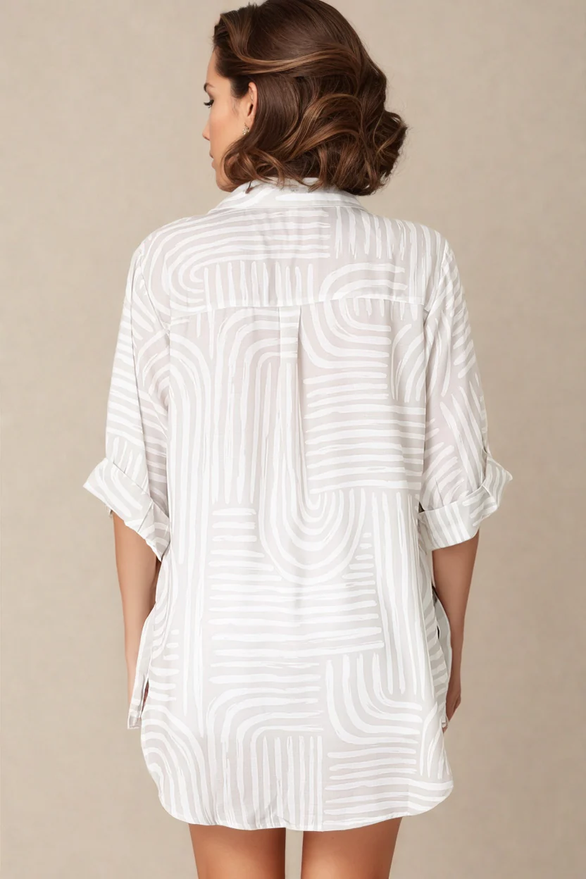 Beachly Shirt - Folded Collar Button Down Relaxed Shirt in Hansel Print - Image 12