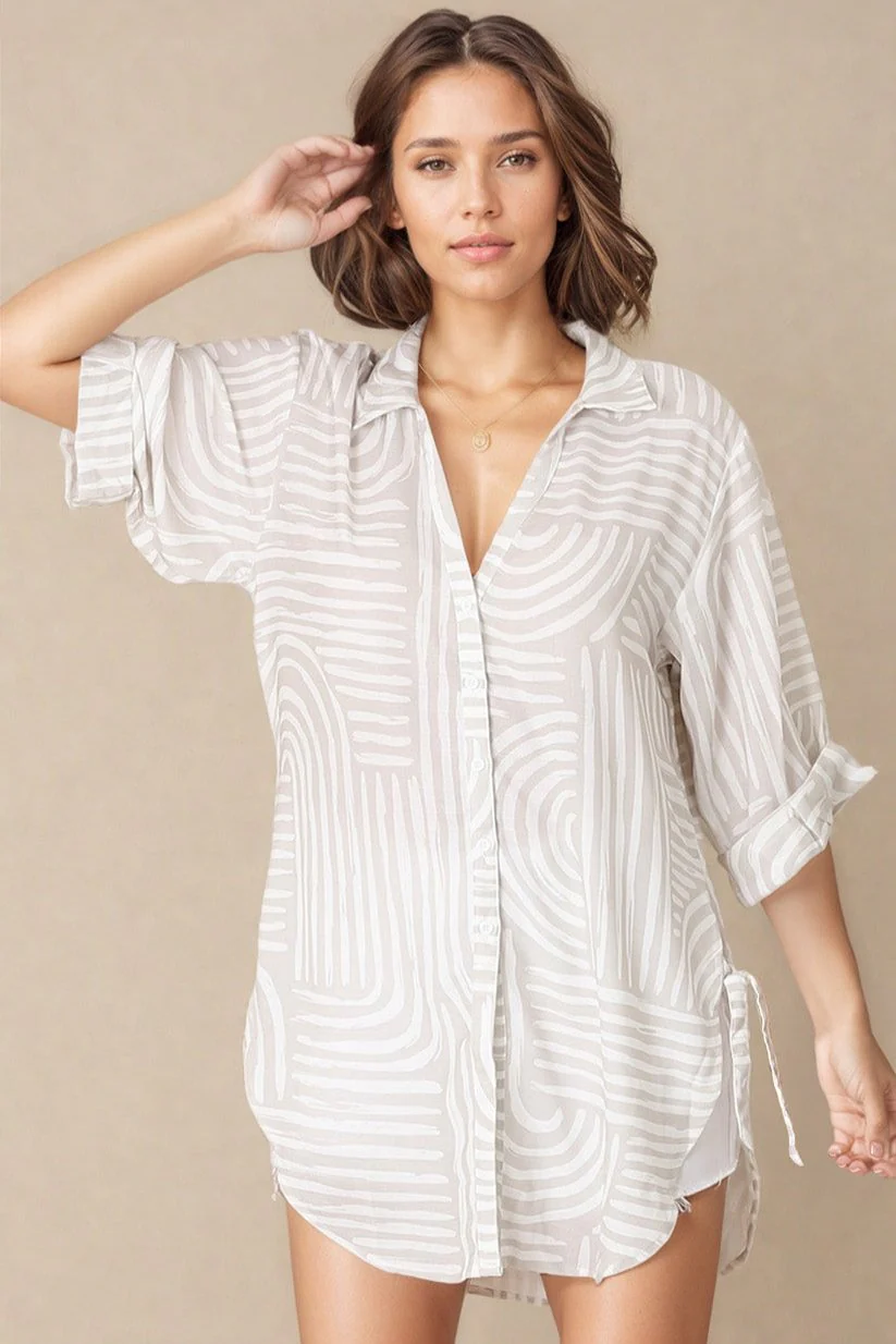 Beachly Shirt - Folded Collar Button Down Relaxed Shirt in Hansel Print - Image 3