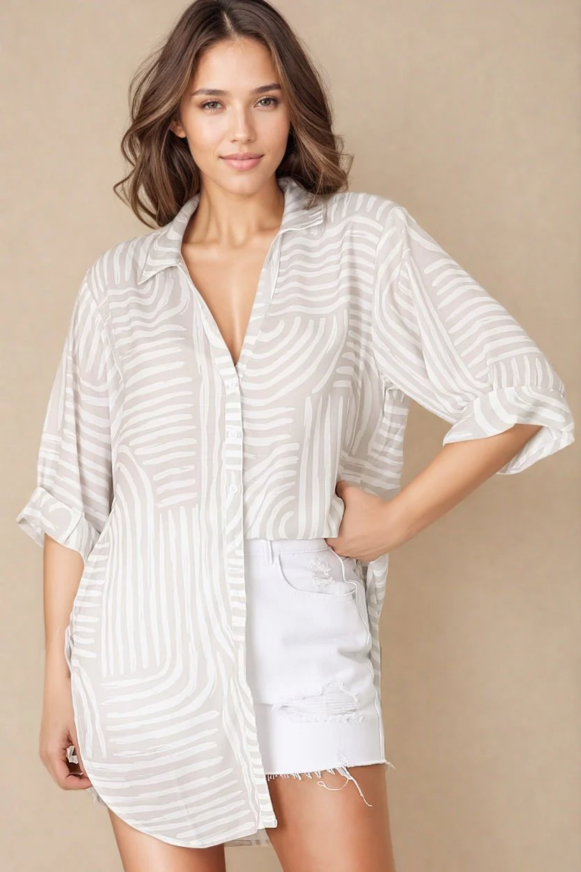Beachly Shirt - Folded Collar Button Down Relaxed Shirt in Hansel Print - Image 4