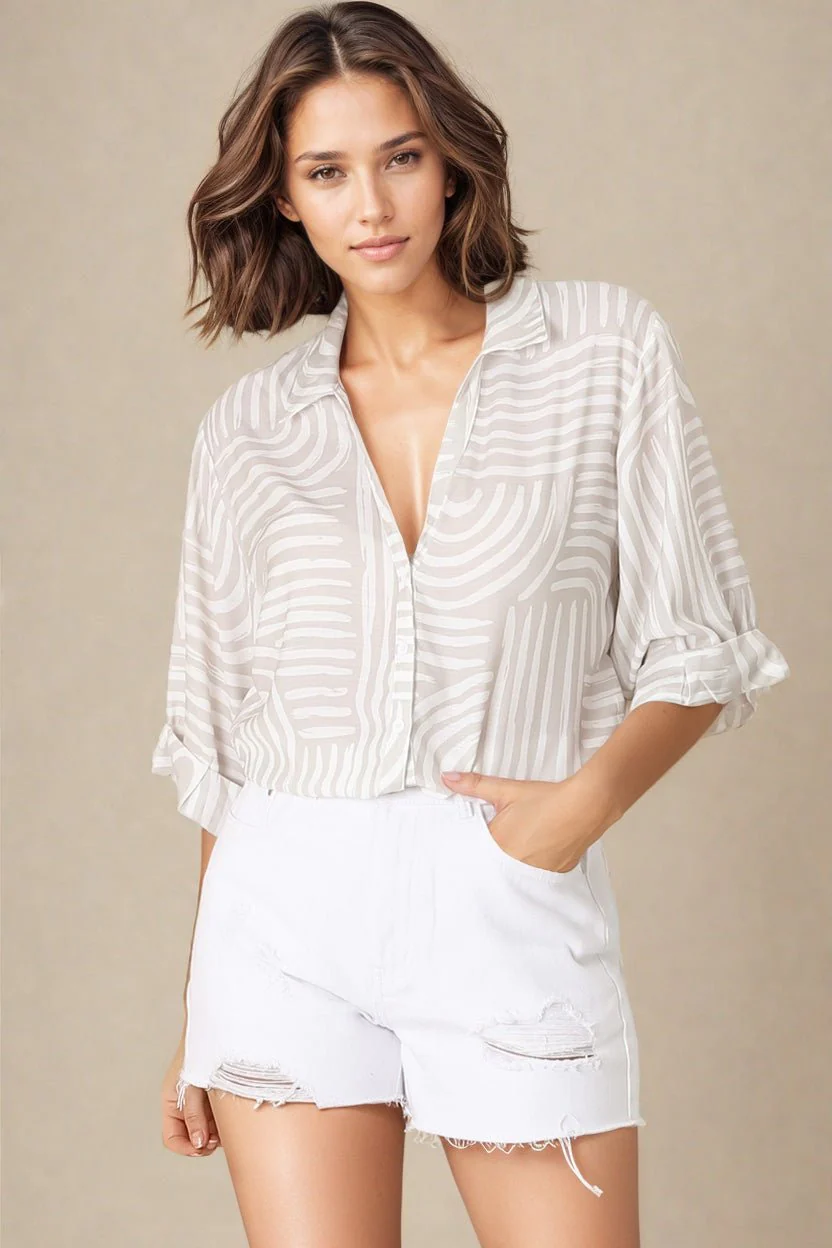 Beachly Shirt - Folded Collar Button Down Relaxed Shirt in Hansel Print - Image 8