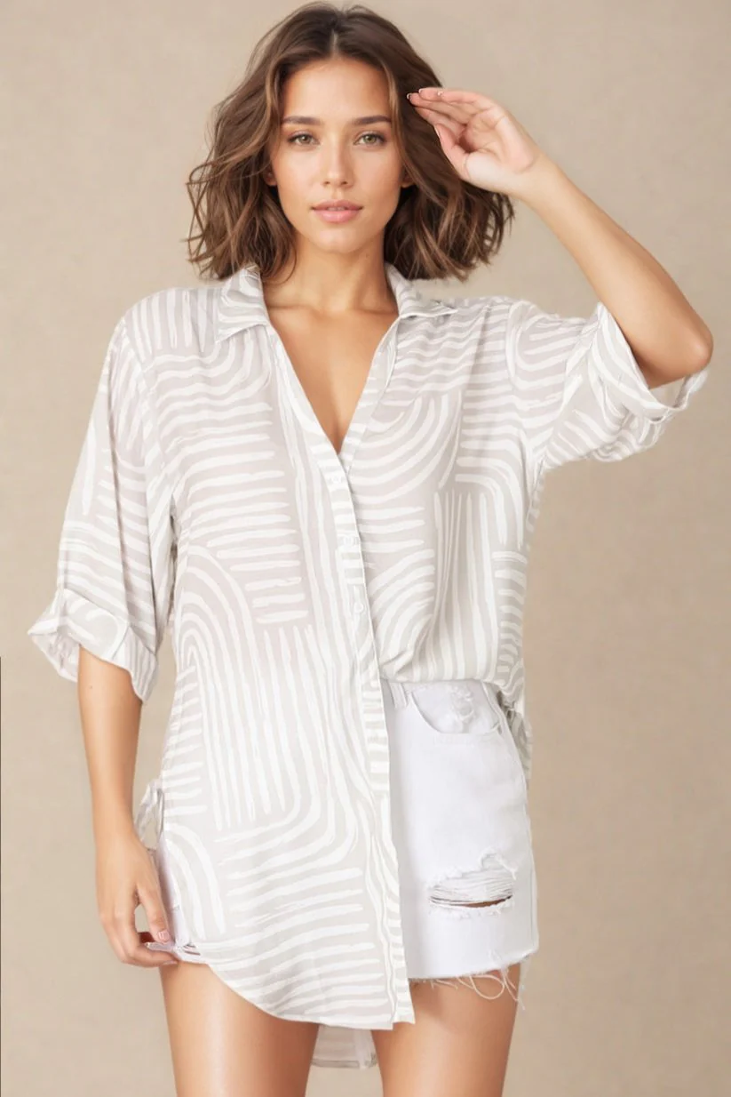 Beachly Shirt - Folded Collar Button Down Relaxed Shirt in Hansel Print - Image 9