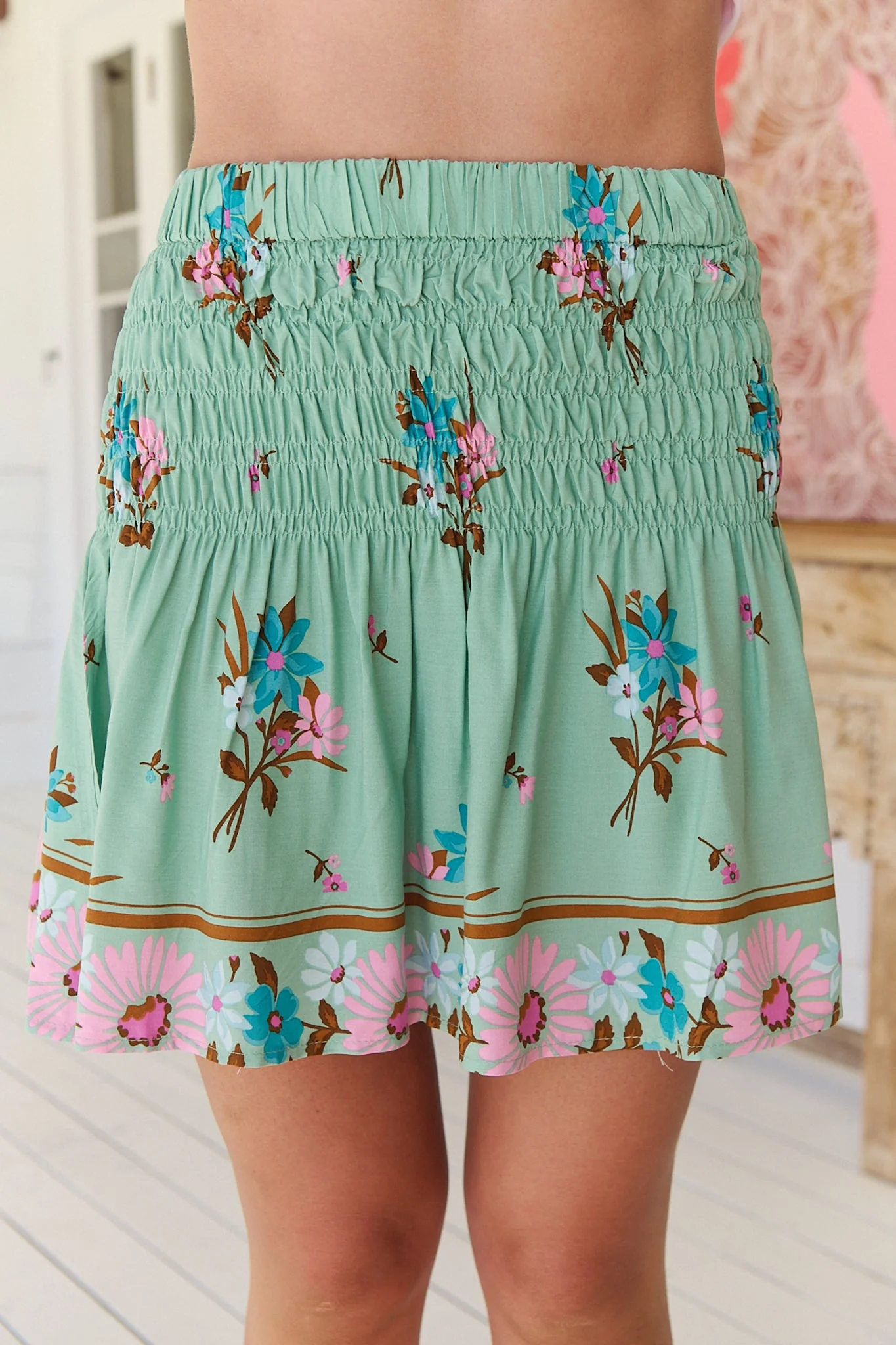 JAASE - Becca Mini Skirt: Shirred High Waisted Skirt in Maribel Print - Image 5