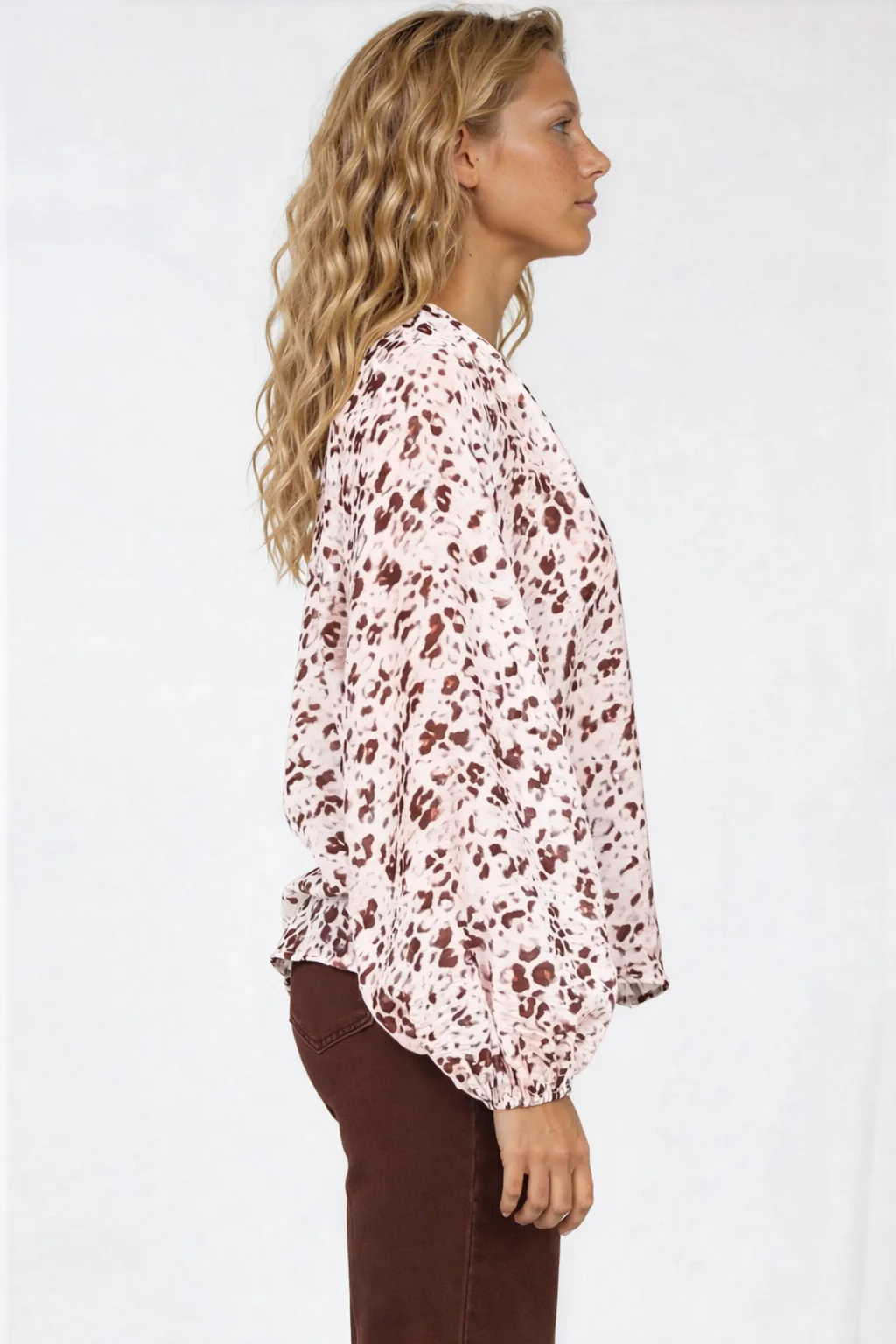 Bedella Top - Mandarin Collar Long Sleeve Button Front Blouse in Sima Print - Image 6
