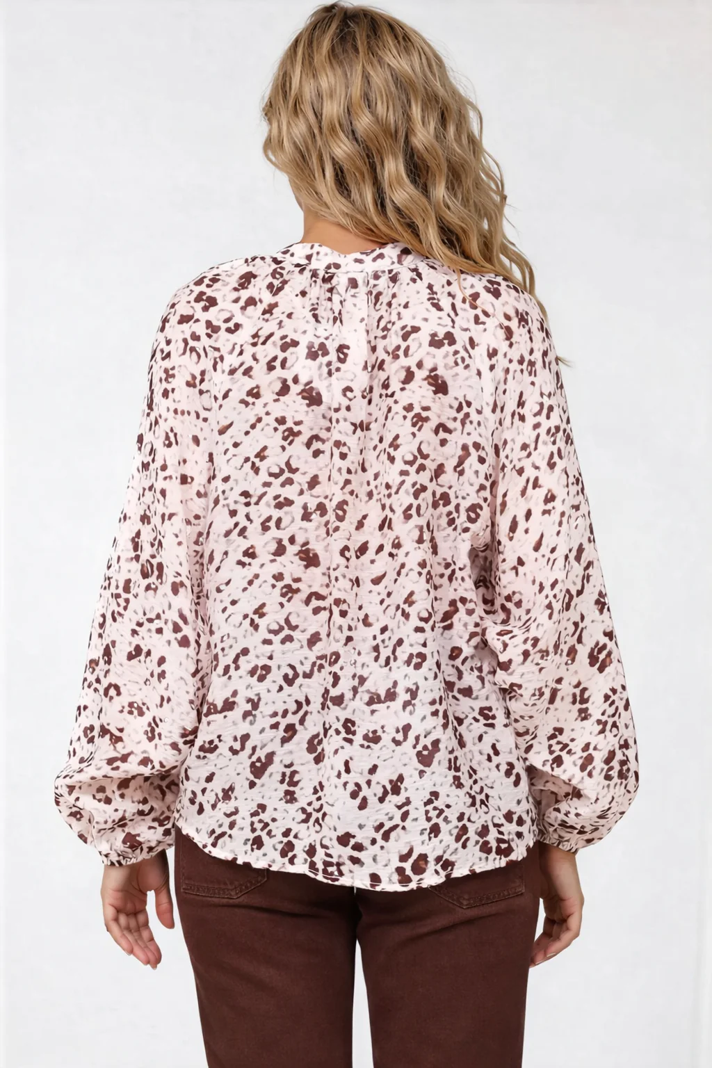 Bedella Top - Mandarin Collar Long Sleeve Button Front Blouse in Sima Print - Image 7