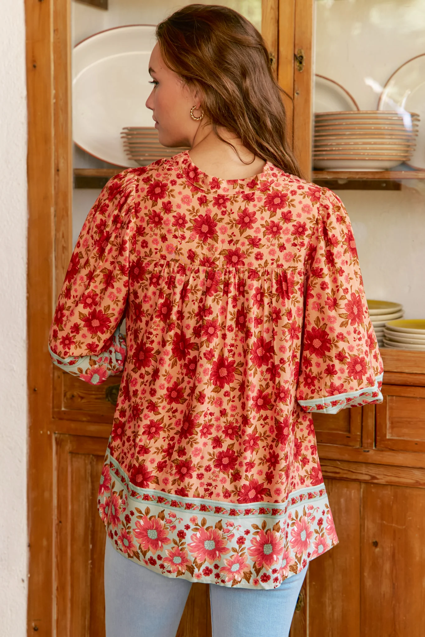 JAASE - Bee Blouse: Lace Decal Button Down 3/4 Sleeve Blouse in Lillianna Print - Image 8