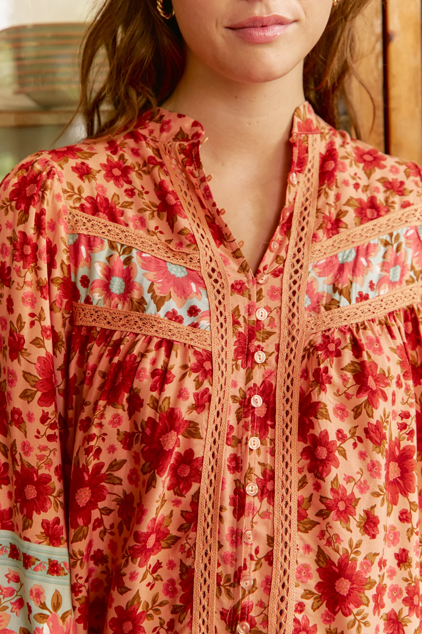 JAASE - Bee Blouse: Lace Decal Button Down 3/4 Sleeve Blouse in Lillianna Print - Image 9