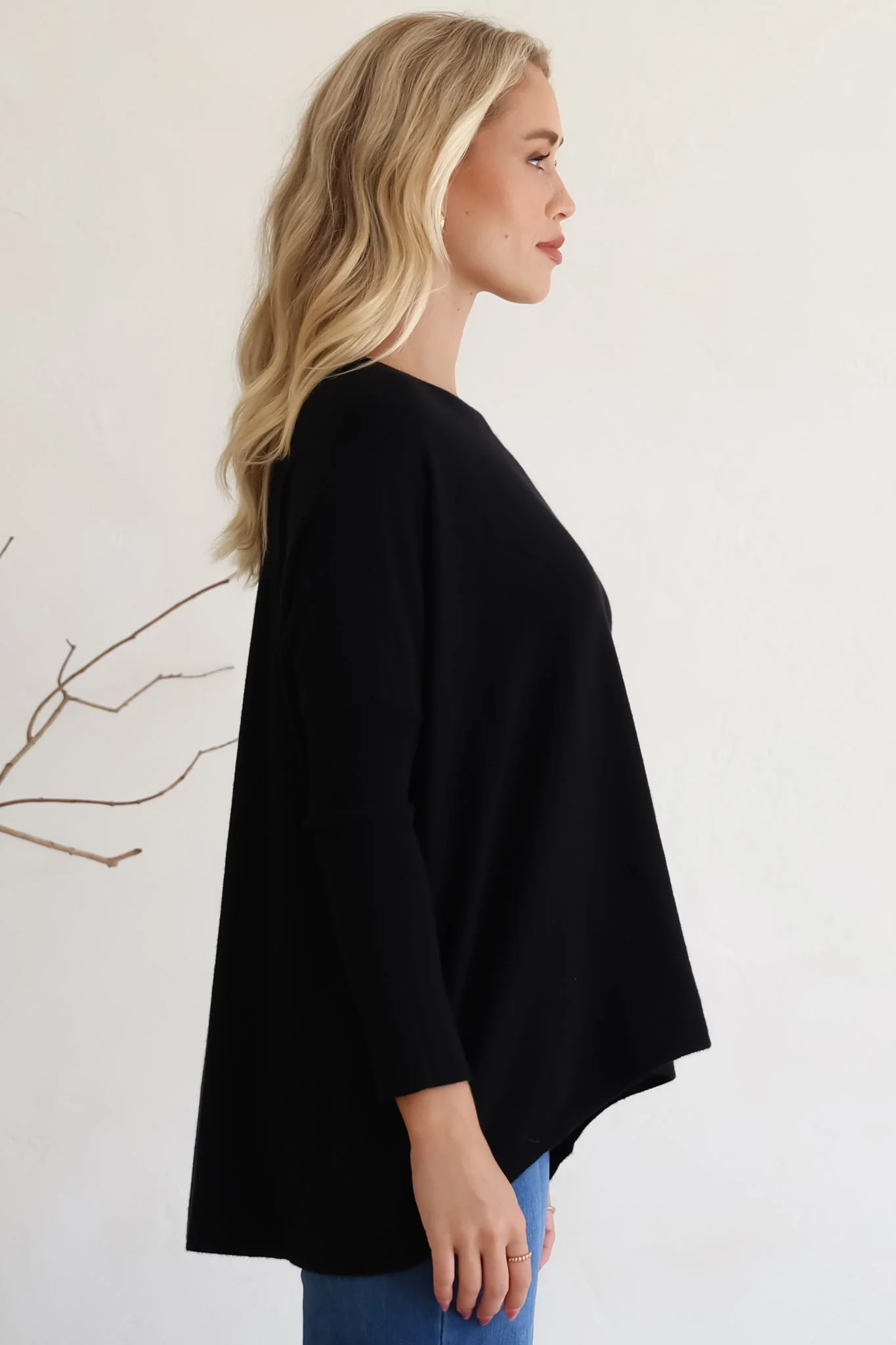 Belinda Knit Top - Boat Neckline Boxy Batwing Top in Black - Image 13