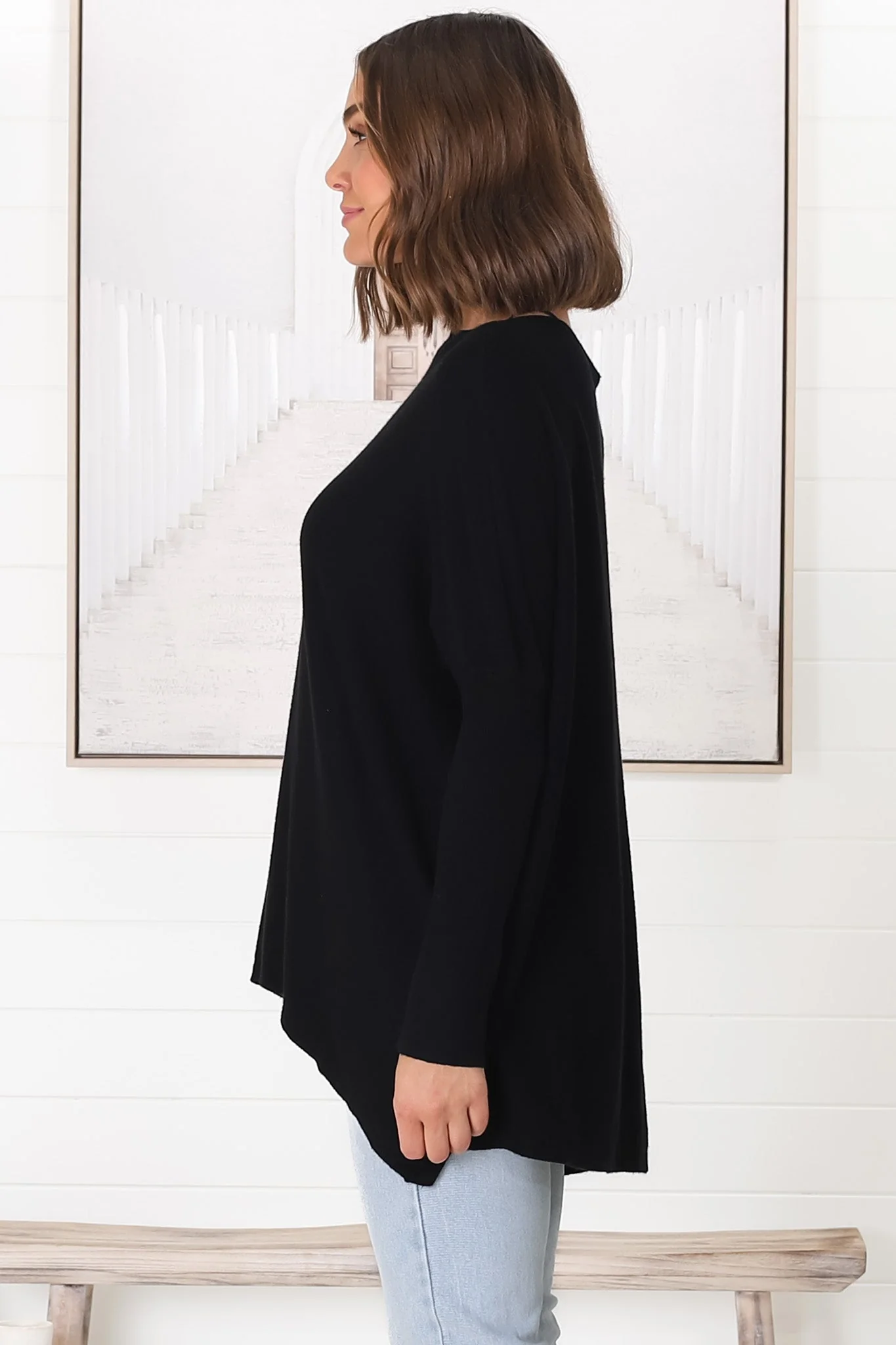 Belinda Knit Top - Boat Neckline Boxy Batwing Top in Black - Image 23