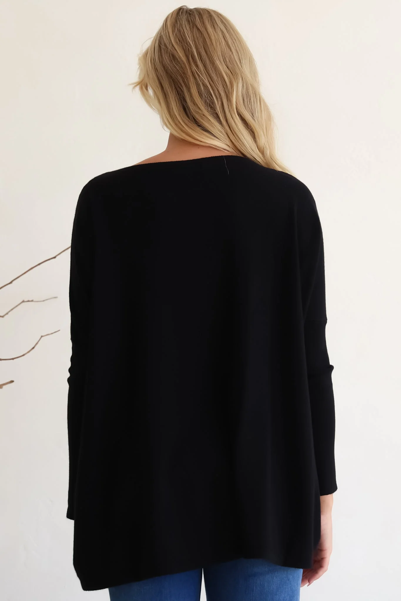 Belinda Knit Top - Boat Neckline Boxy Batwing Top in Black - Image 8