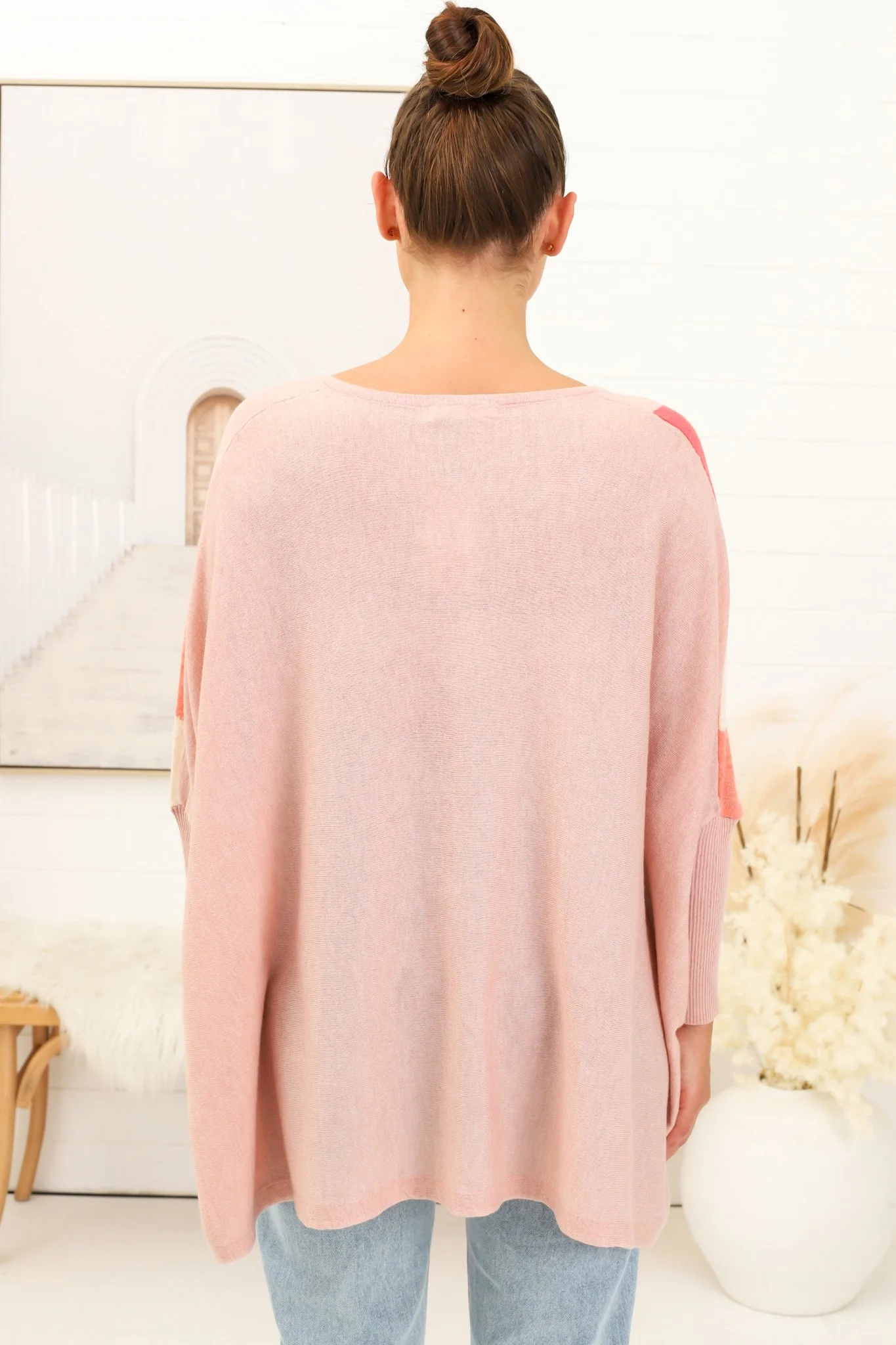 Bless Jumper - Colour Block Oversized Batwing Sleeve Jumper in Pink - Image 5