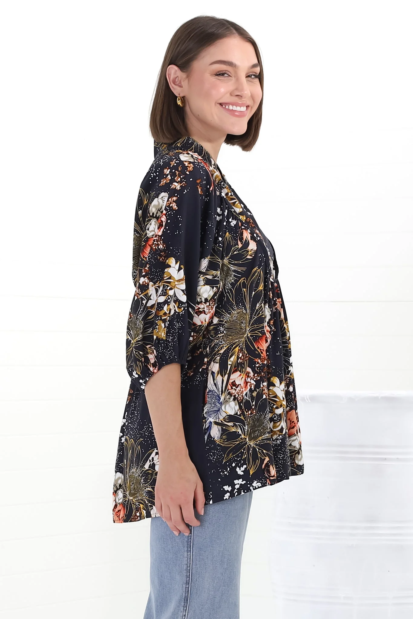 JAASE - Boheme Blouse: Thick Collar Smock Blouse in Indigo Print - Image 15