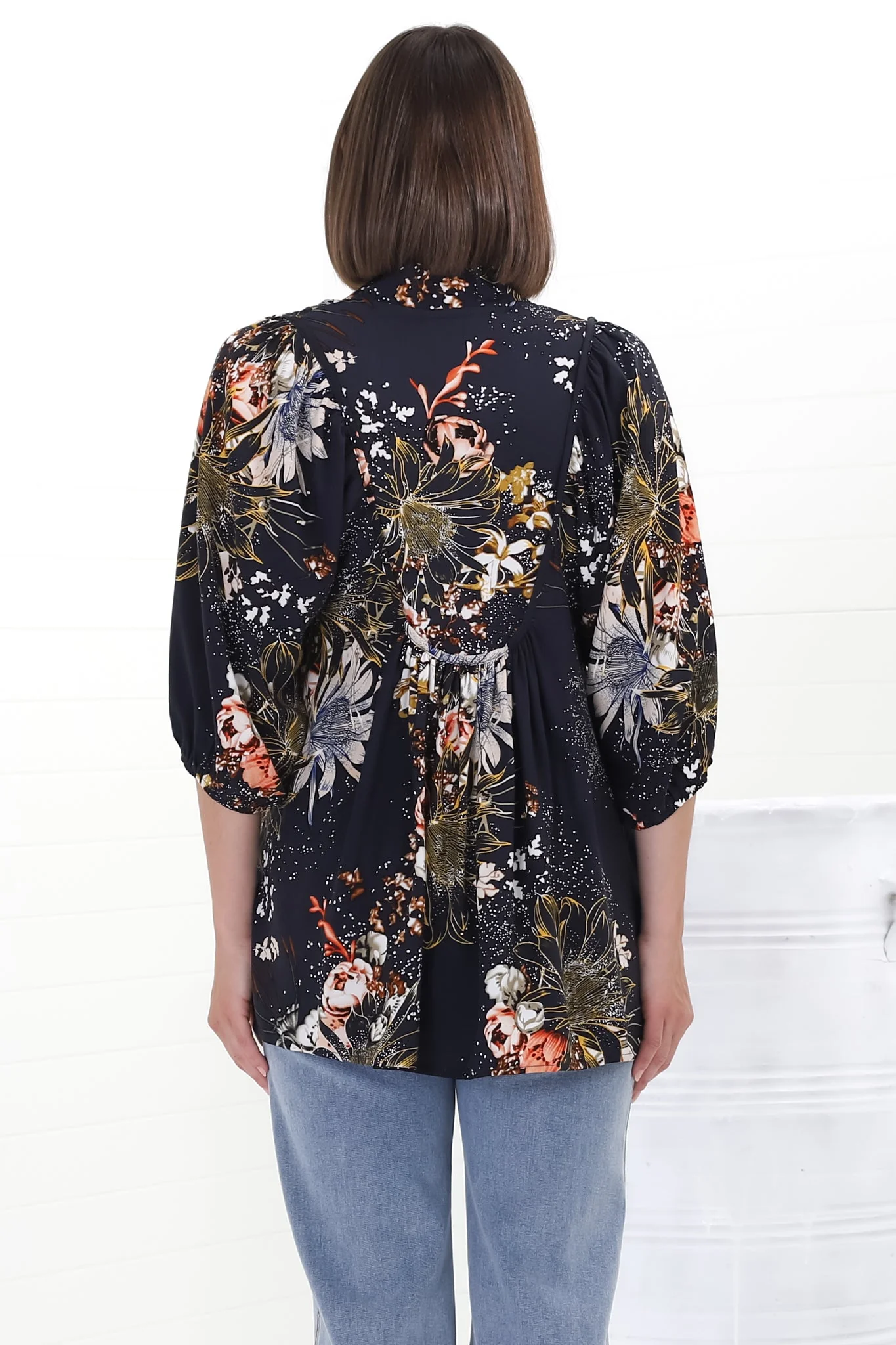 JAASE - Boheme Blouse: Thick Collar Smock Blouse in Indigo Print - Image 16
