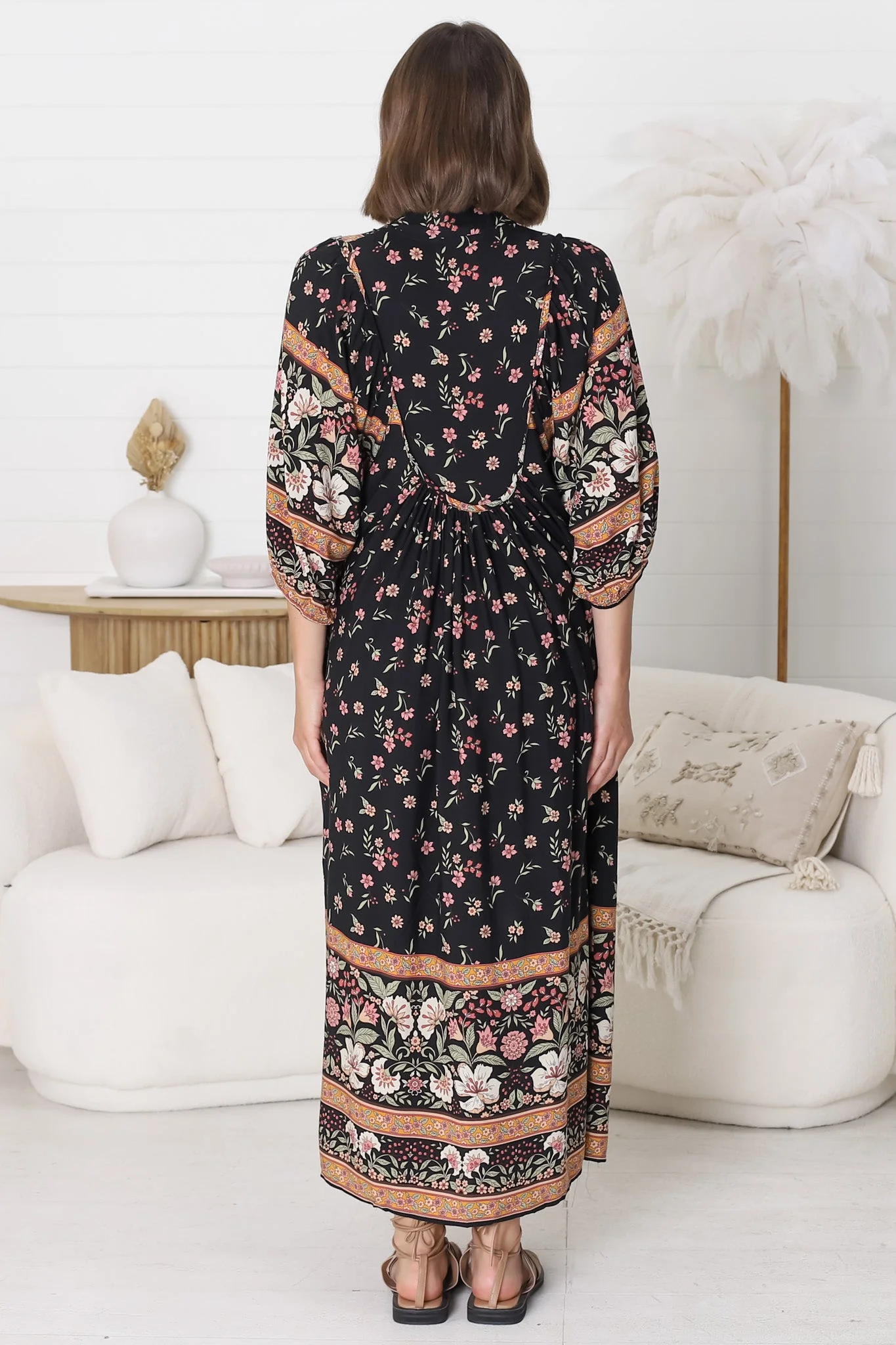 JAASE - Boheme Midi Dress: Piping Defined Bust Slimline Smock Dress In Eternity Print - Image 19