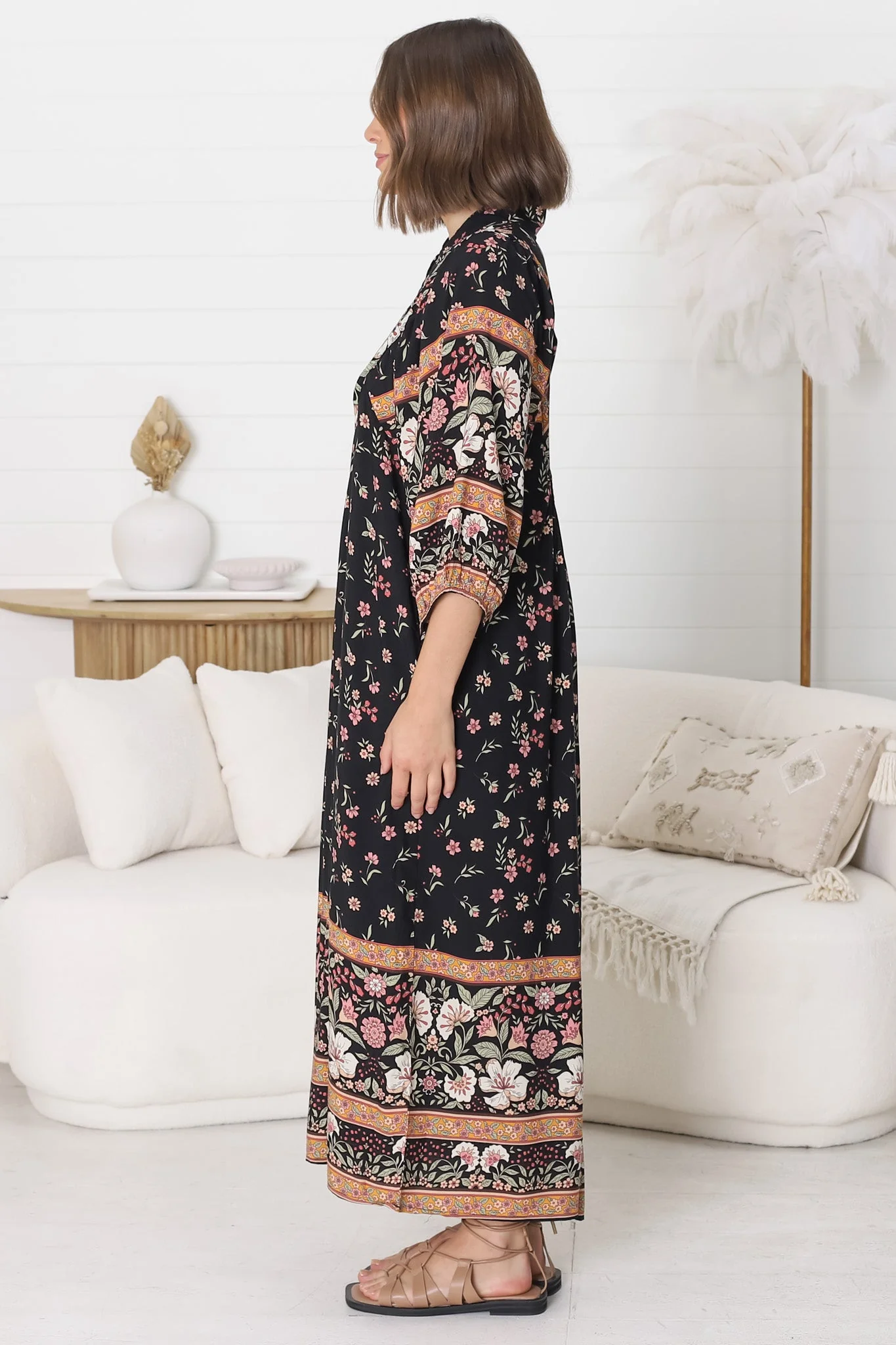 JAASE - Boheme Midi Dress: Piping Defined Bust Slimline Smock Dress In Eternity Print - Image 20