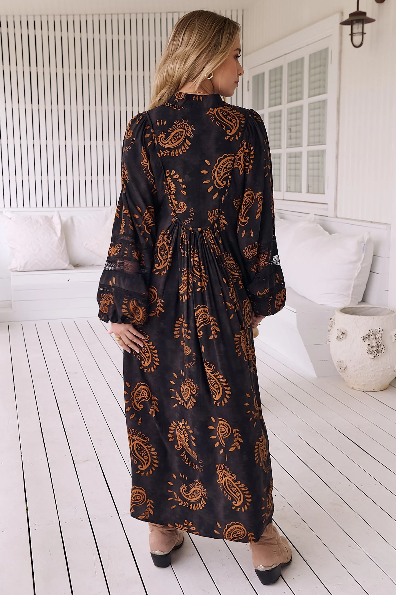 JAASE - Boheme Long Sleeve Midi Dress: Slimline Smock Dress in Milan Print - Image 10