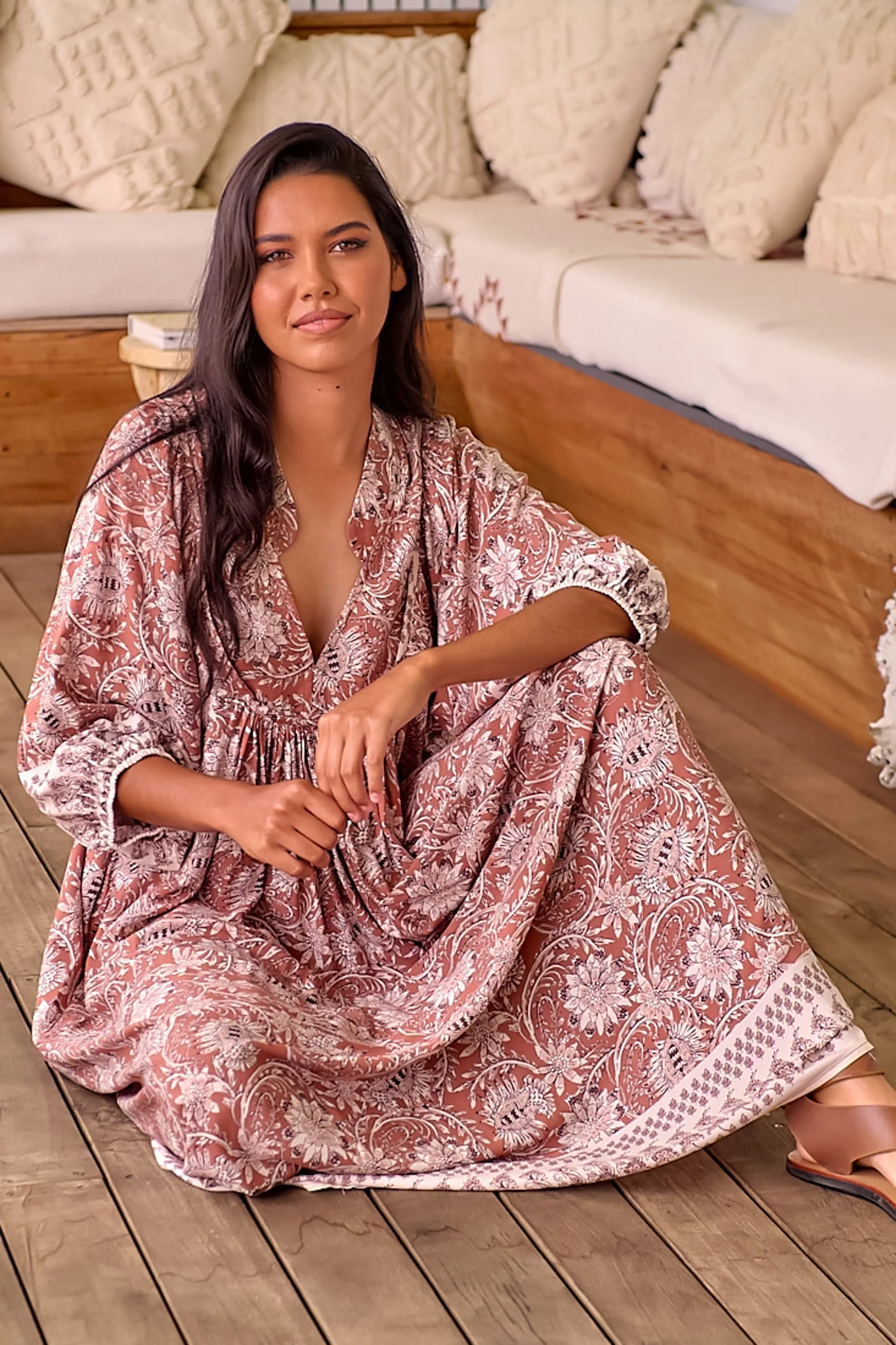 JAASE - Boheme Midi Dress: Piping Defined Bust Slimline Smock Dress In Indah Print - Image 4