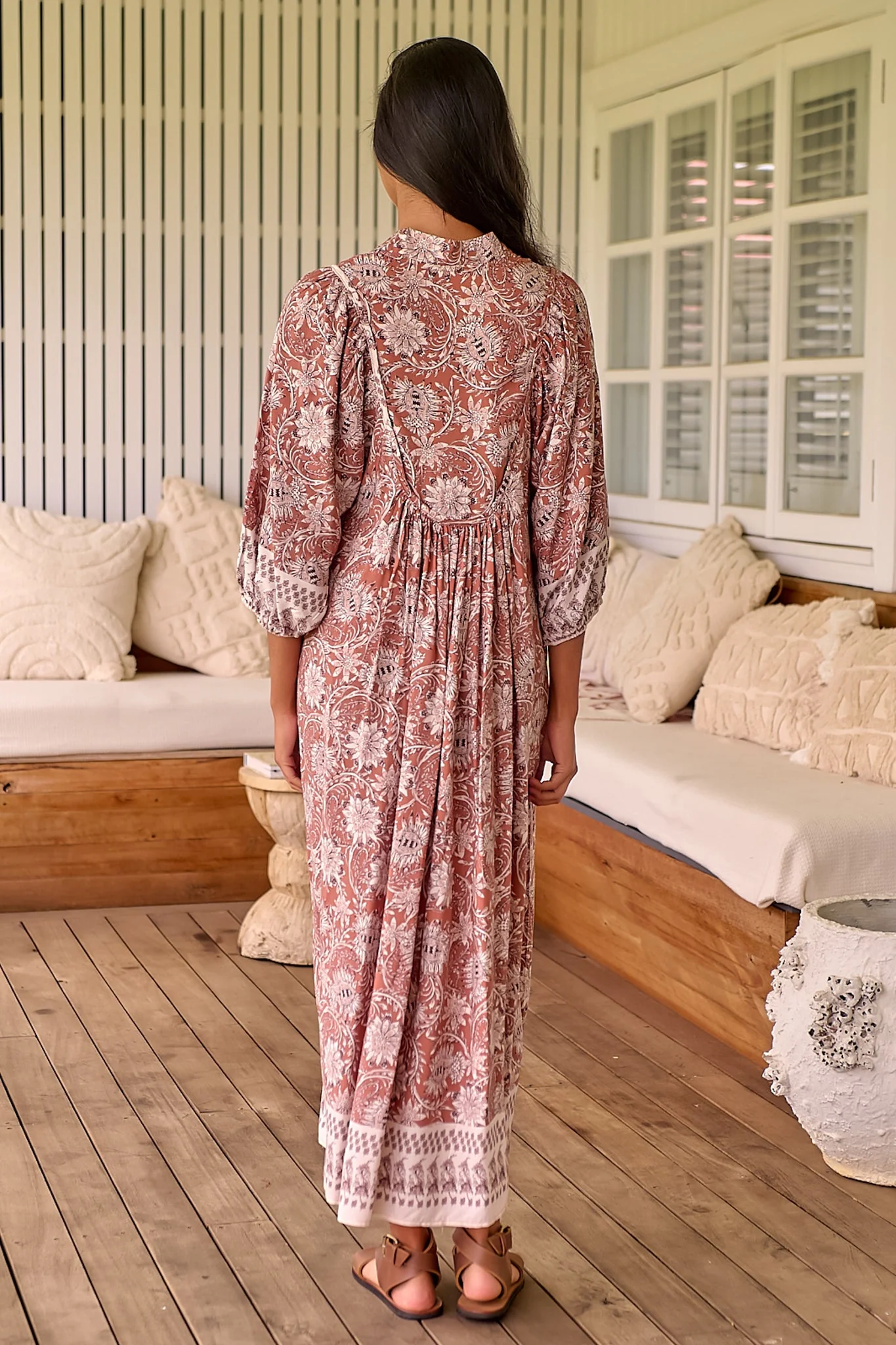 JAASE - Boheme Midi Dress: Piping Defined Bust Slimline Smock Dress In Indah Print - Image 9