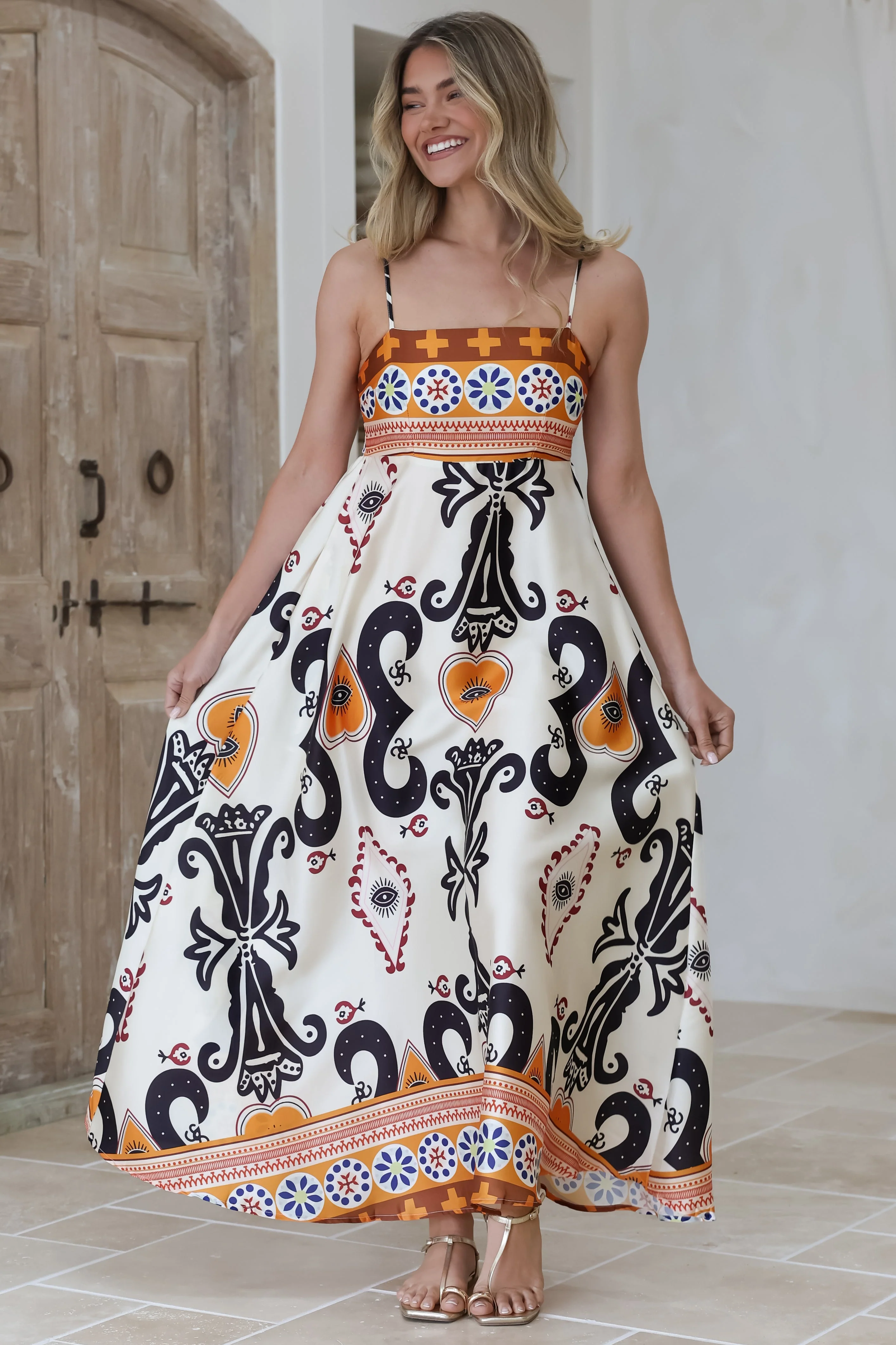 Bonita Maxi Dress - Spaghetti Strap Sun Dress in Belrae Print - Image 4