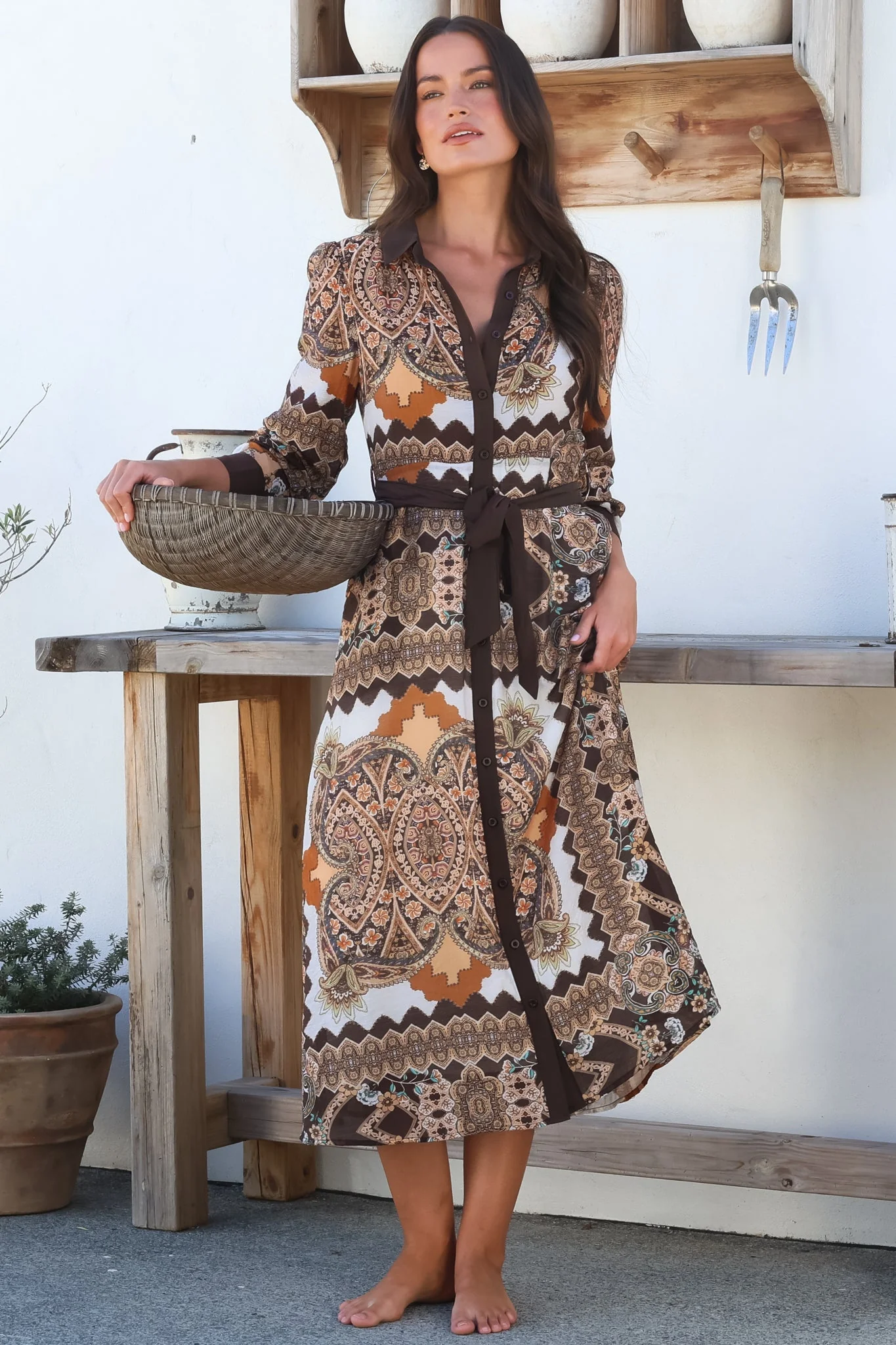 Booker Midi Dress - Long Sleeve Shirt Dress with Contrast Hemlines in Frankie Print - Image 3