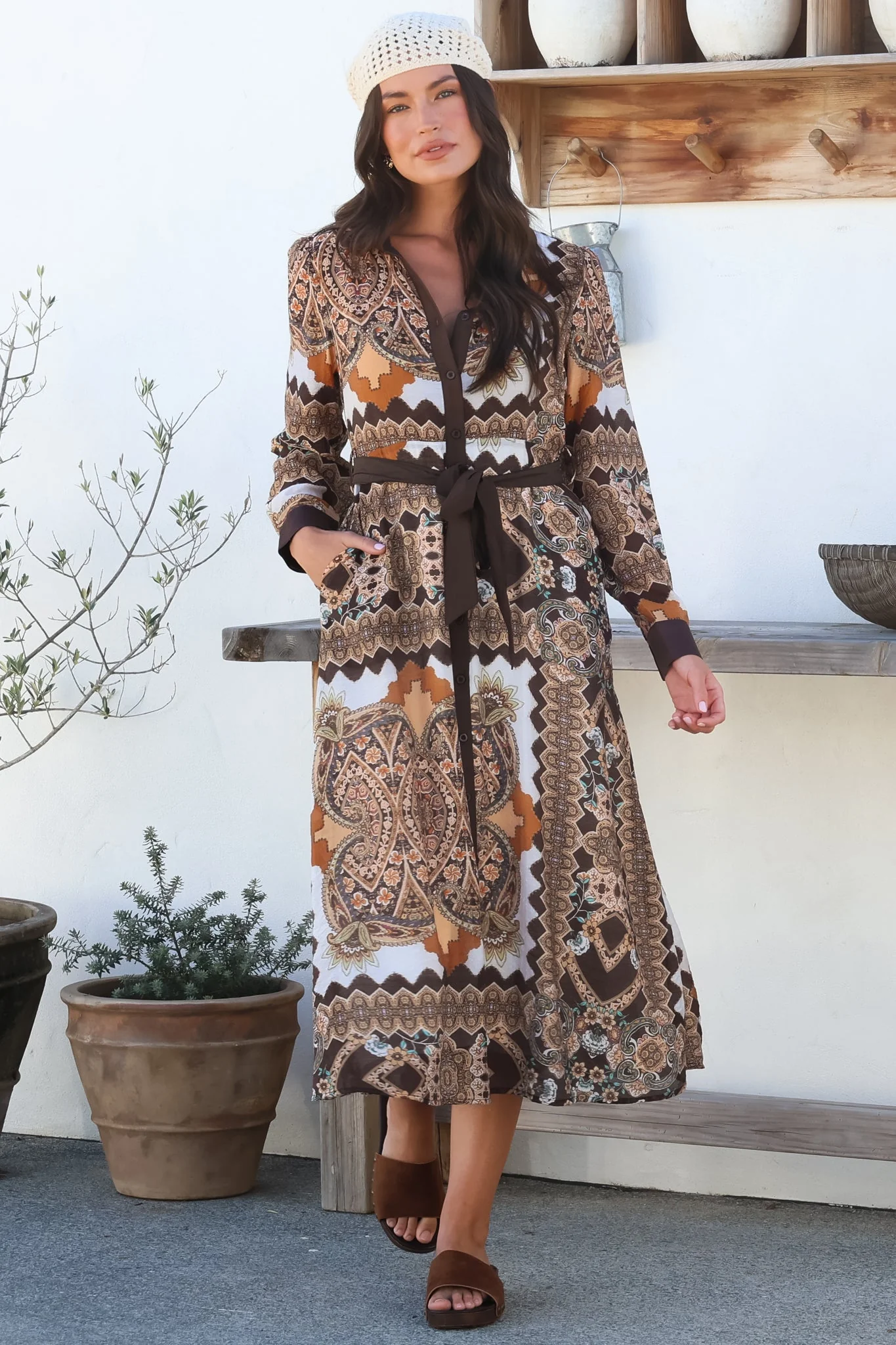 Booker Midi Dress - Long Sleeve Shirt Dress with Contrast Hemlines in Frankie Print - Image 6