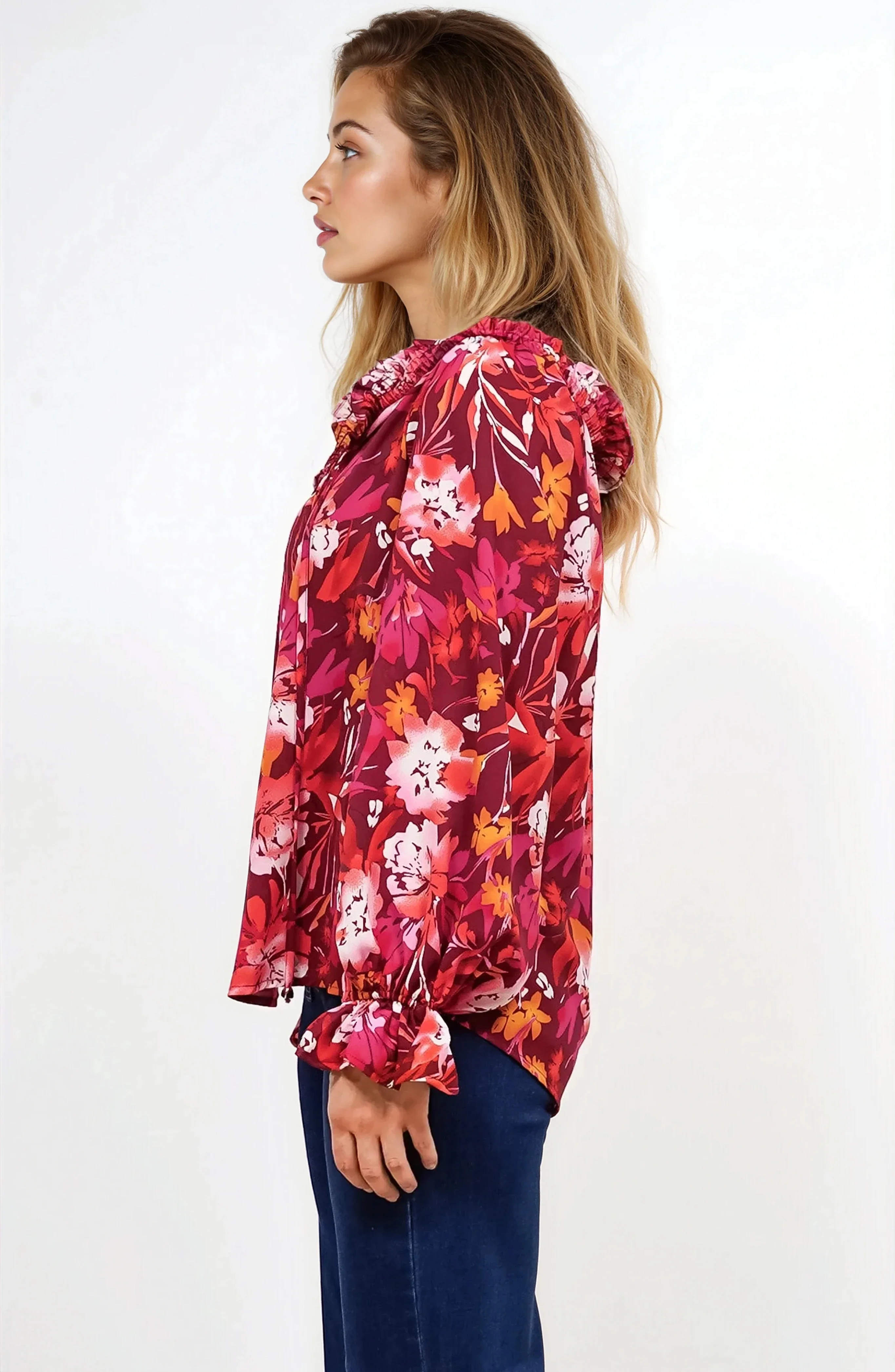 Briar Blouse - Frill Collar Pull Over Top with Long Balloon Sleeves in Monroe Print - Image 10