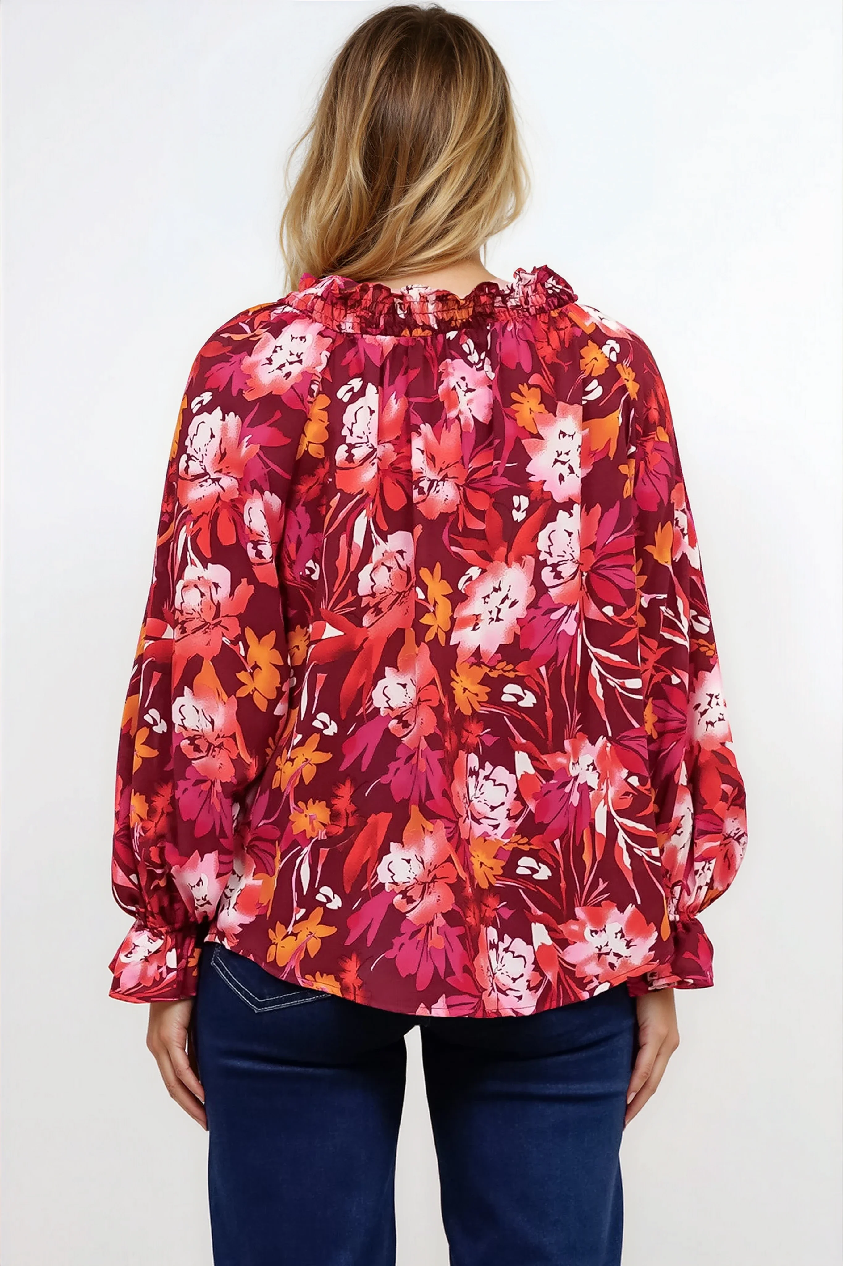 Briar Blouse - Frill Collar Pull Over Top with Long Balloon Sleeves in Monroe Print - Image 11