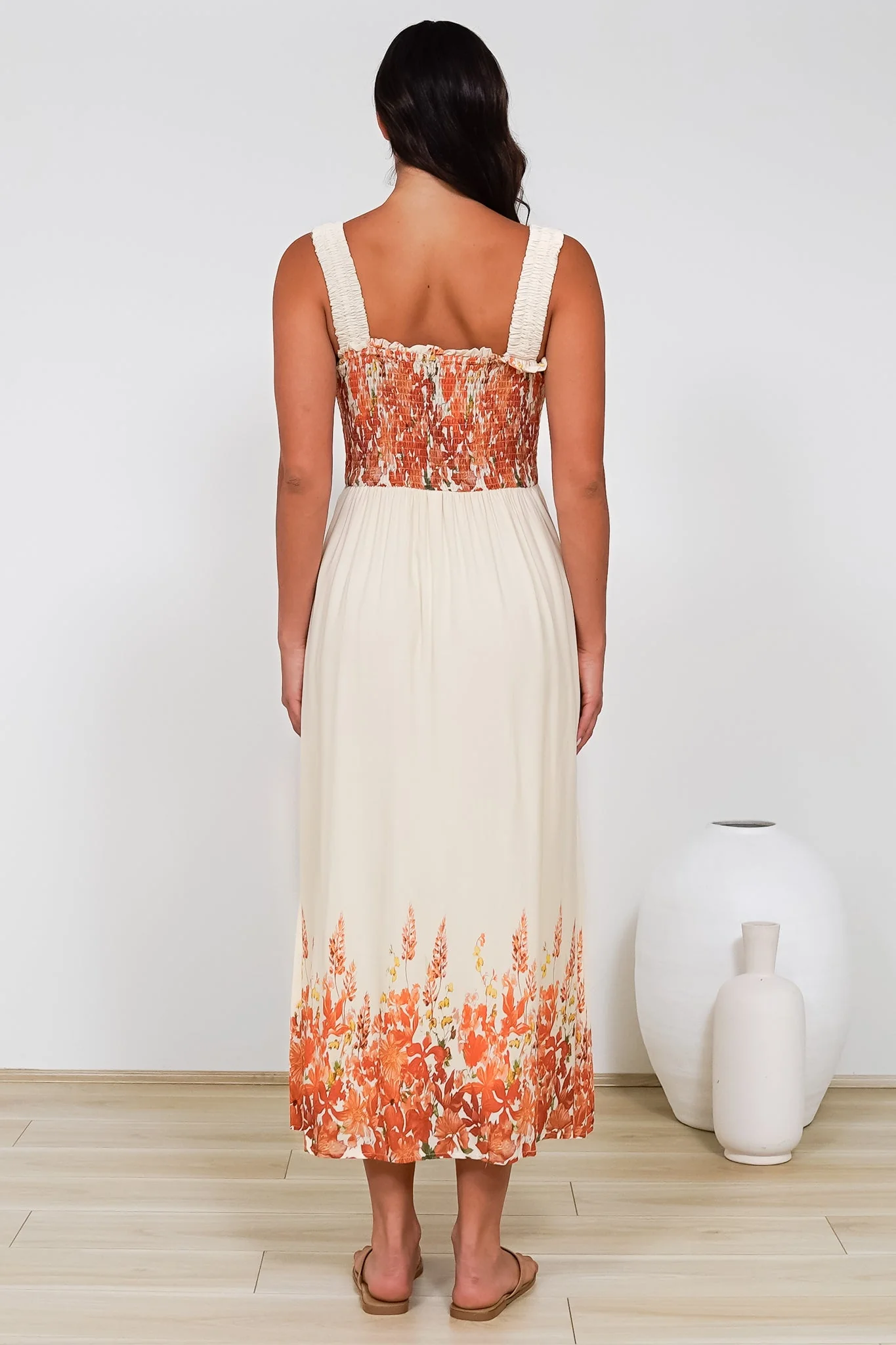 Cabana Maxi Dress - Smocked Bodice Sun Dress with Pockets in Marella Print Tangerine - Image 9