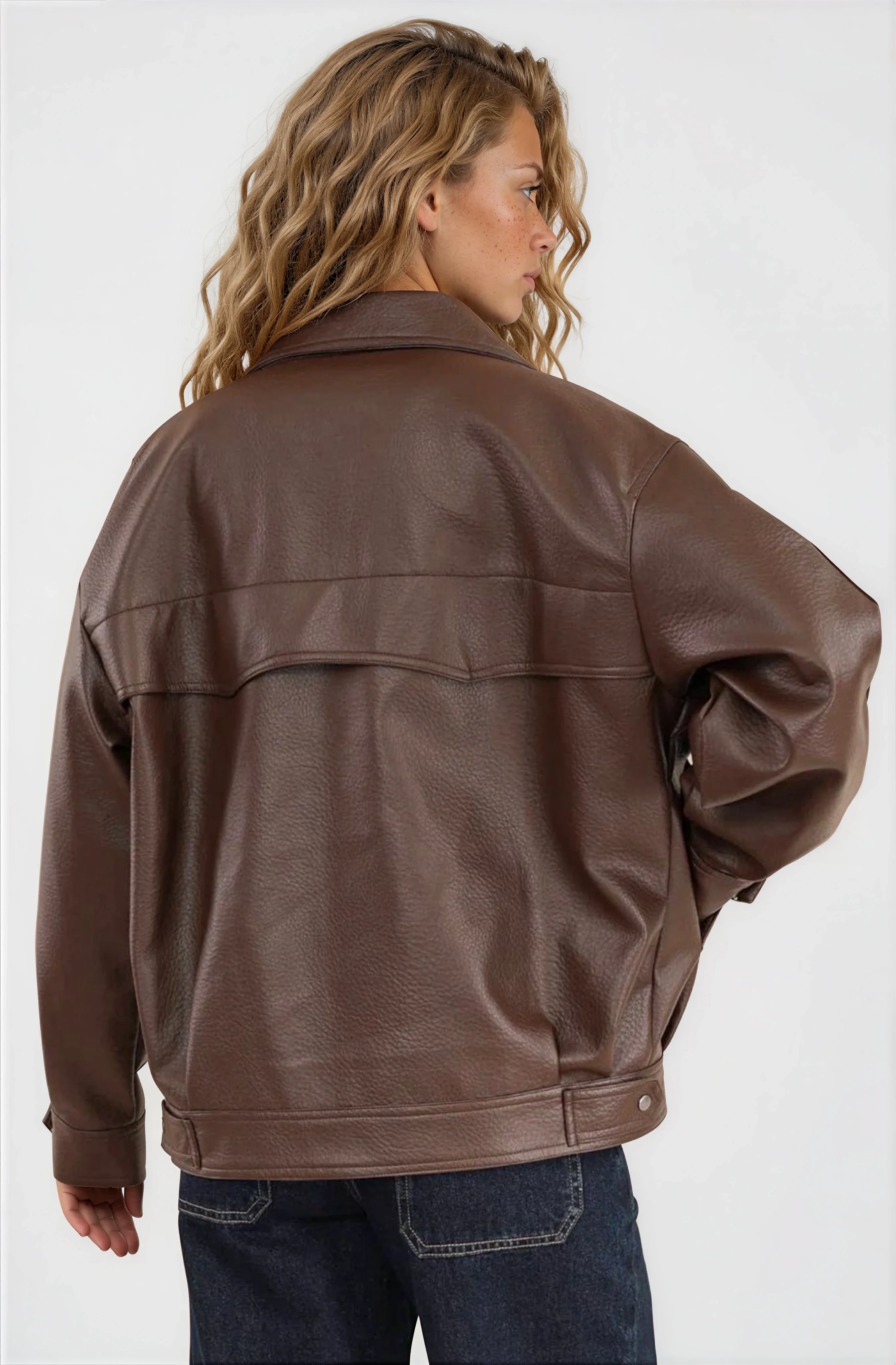 Caleb Jacket - PU Leather Relaxed Utility Jacket in Chocolate - Image 6