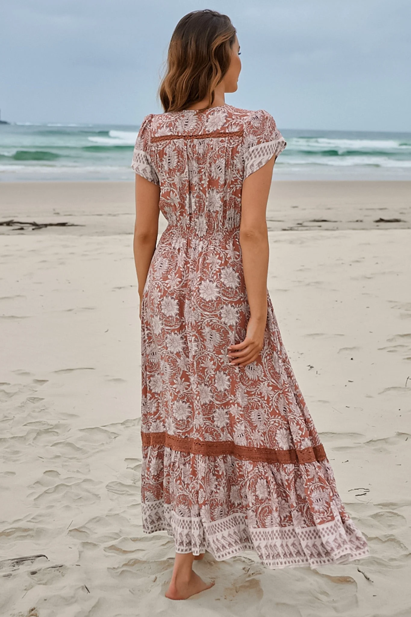 JAASE - Carmen Maxi Dress: Butterfly Cap Sleeve Button Down A Line Dress with Lace Trim in Indah Print - Image 11