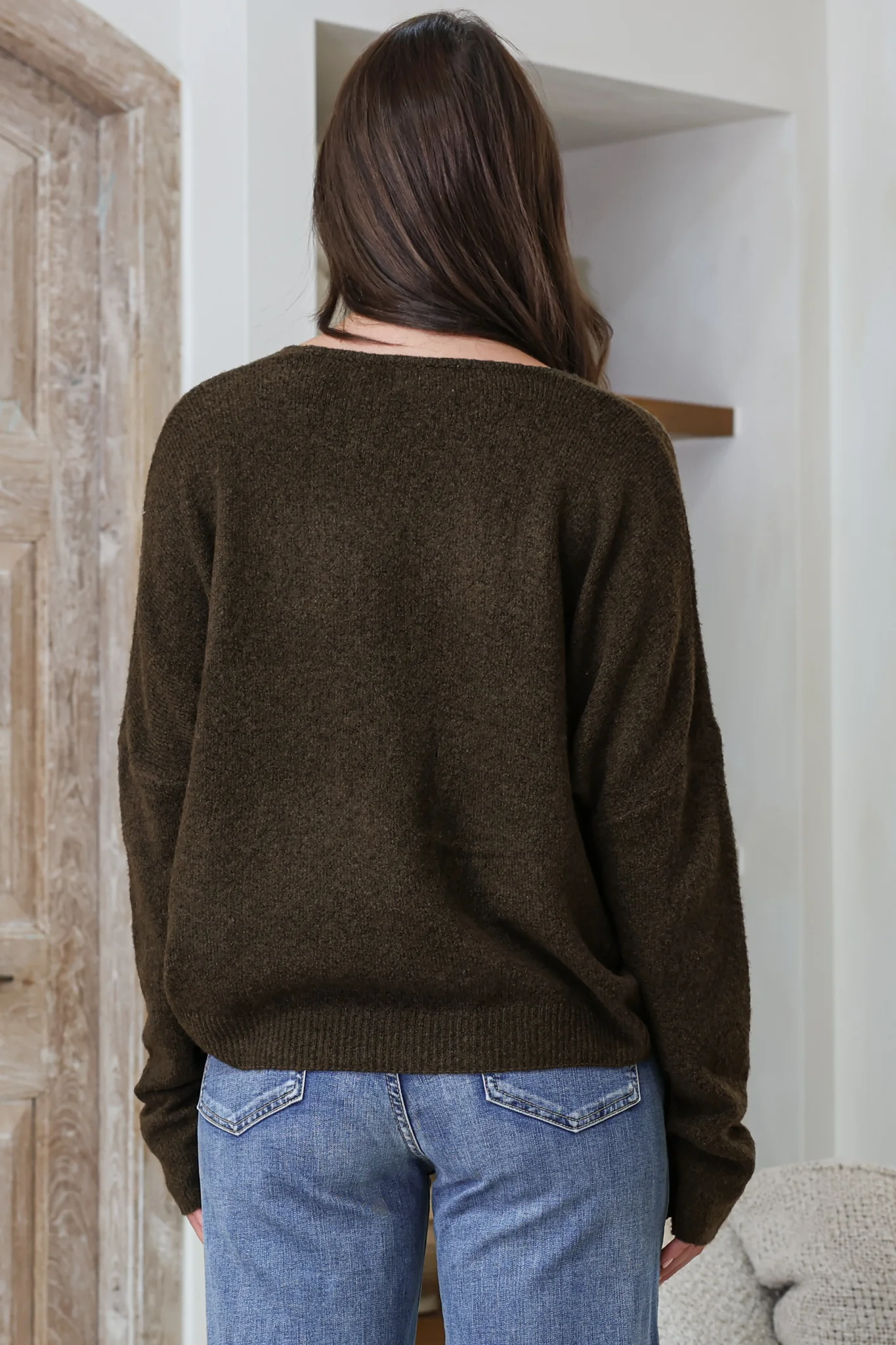 Carol Knit Top - Soft V Neck Batwing Sleeve Knit Top in Dark Chocolate - Image 7