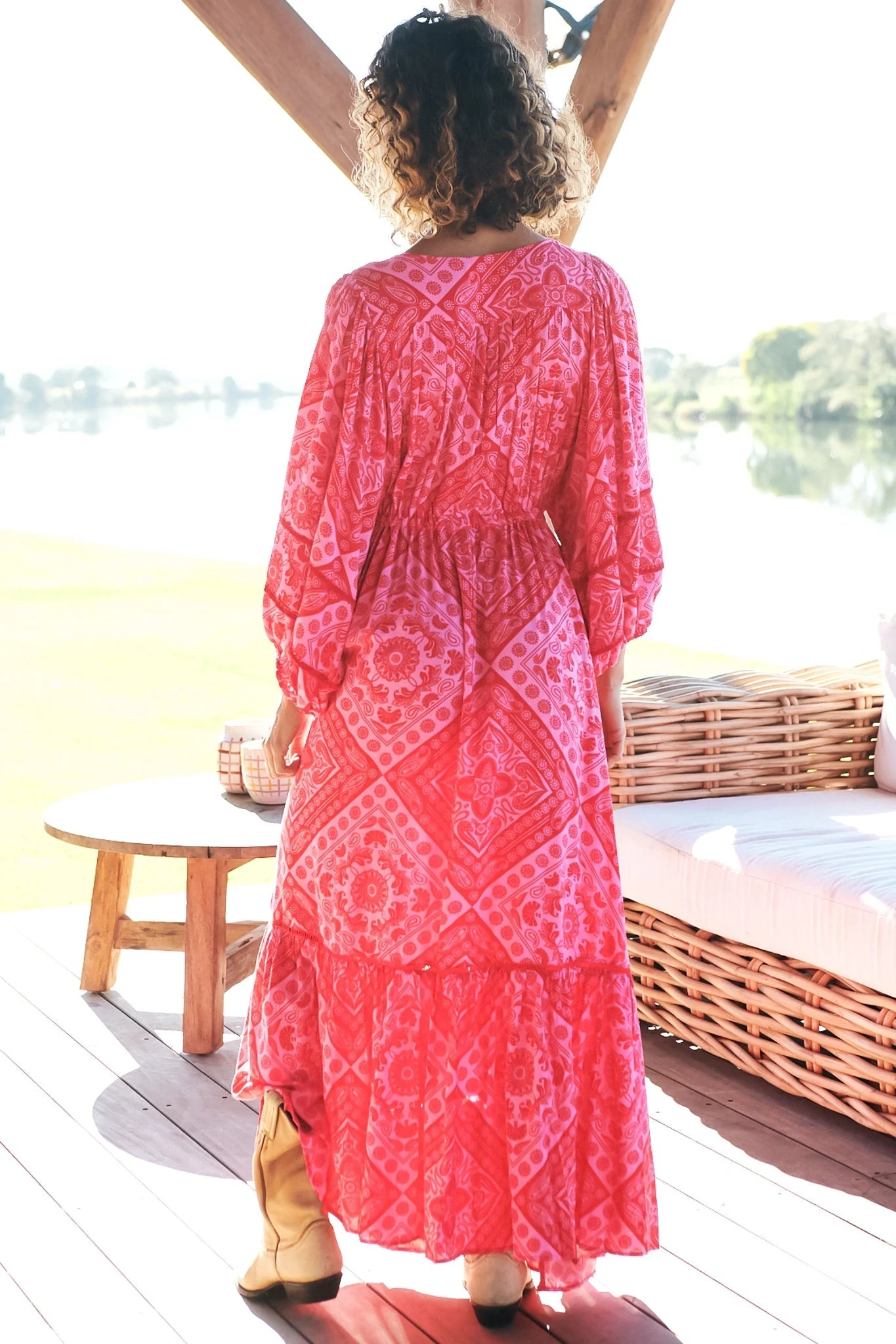JAASE - Catalonia Maxi Dress: Batwing Sleeve Button Down Smock Dress in Amore Print - Image 6