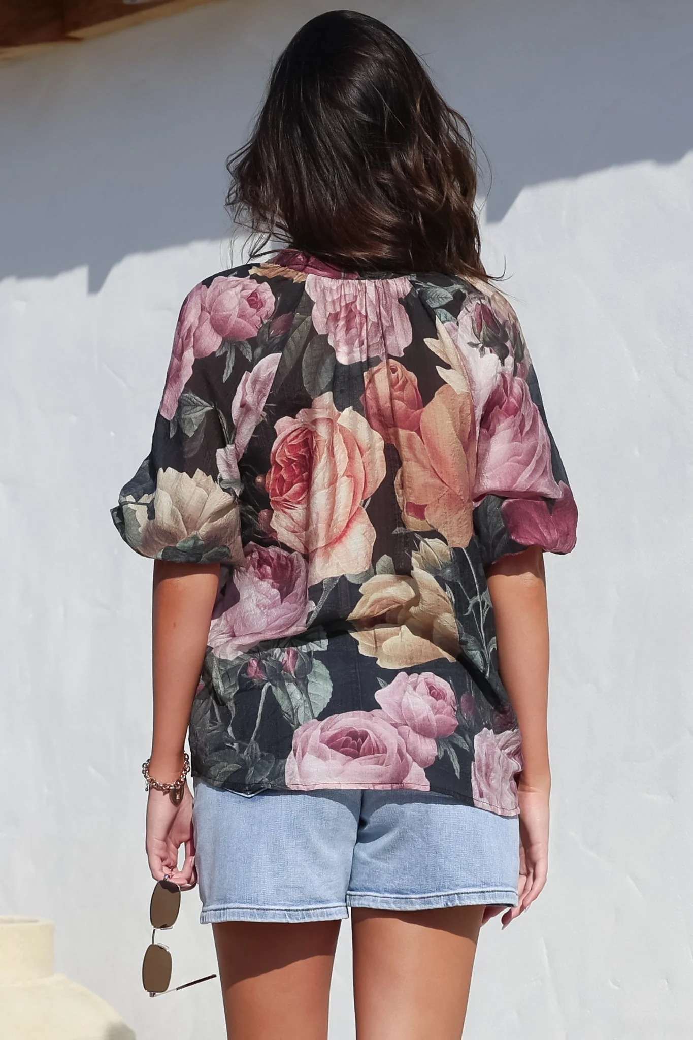 Cecilia Blouse - Mandarin Collar Button-Down with Half Balloon Sleeves in Annalisa Print - Image 13