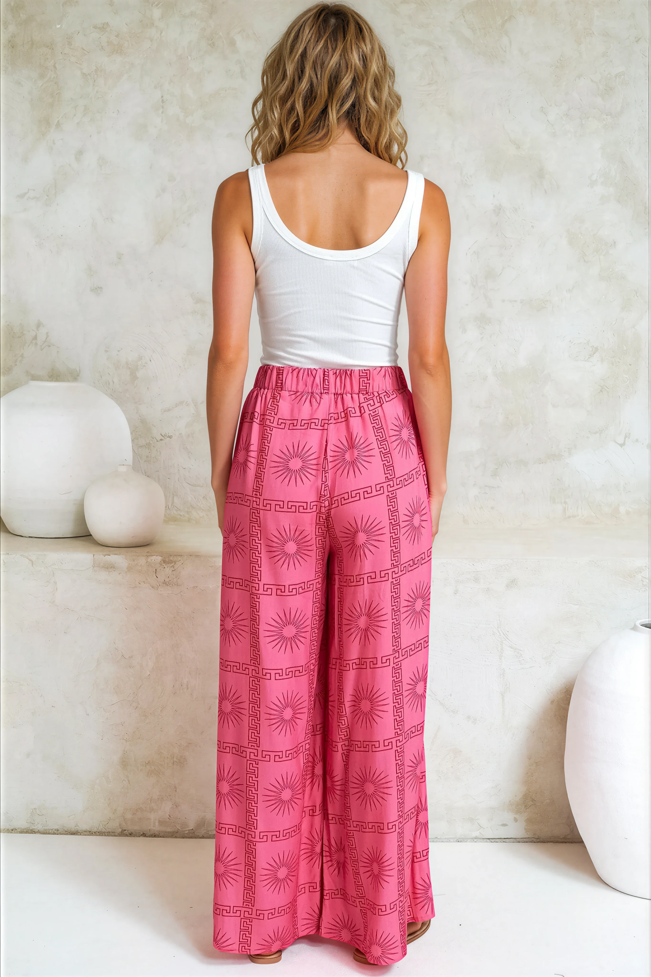 Channing Pants - High Waisted Wide-Leg Pants with Pockets in Astra Print Pink - Image 12